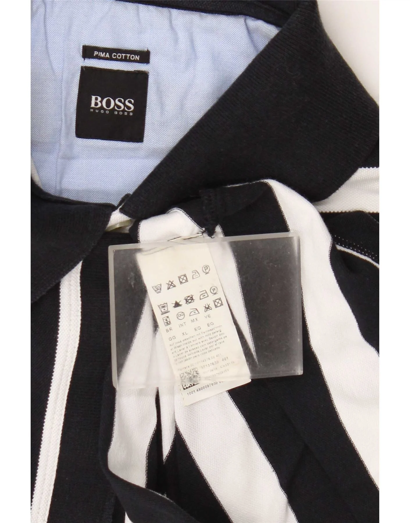 Hugo Boss Mens Polo Shirt XL Navy Blue Striped Cotton - Image 4