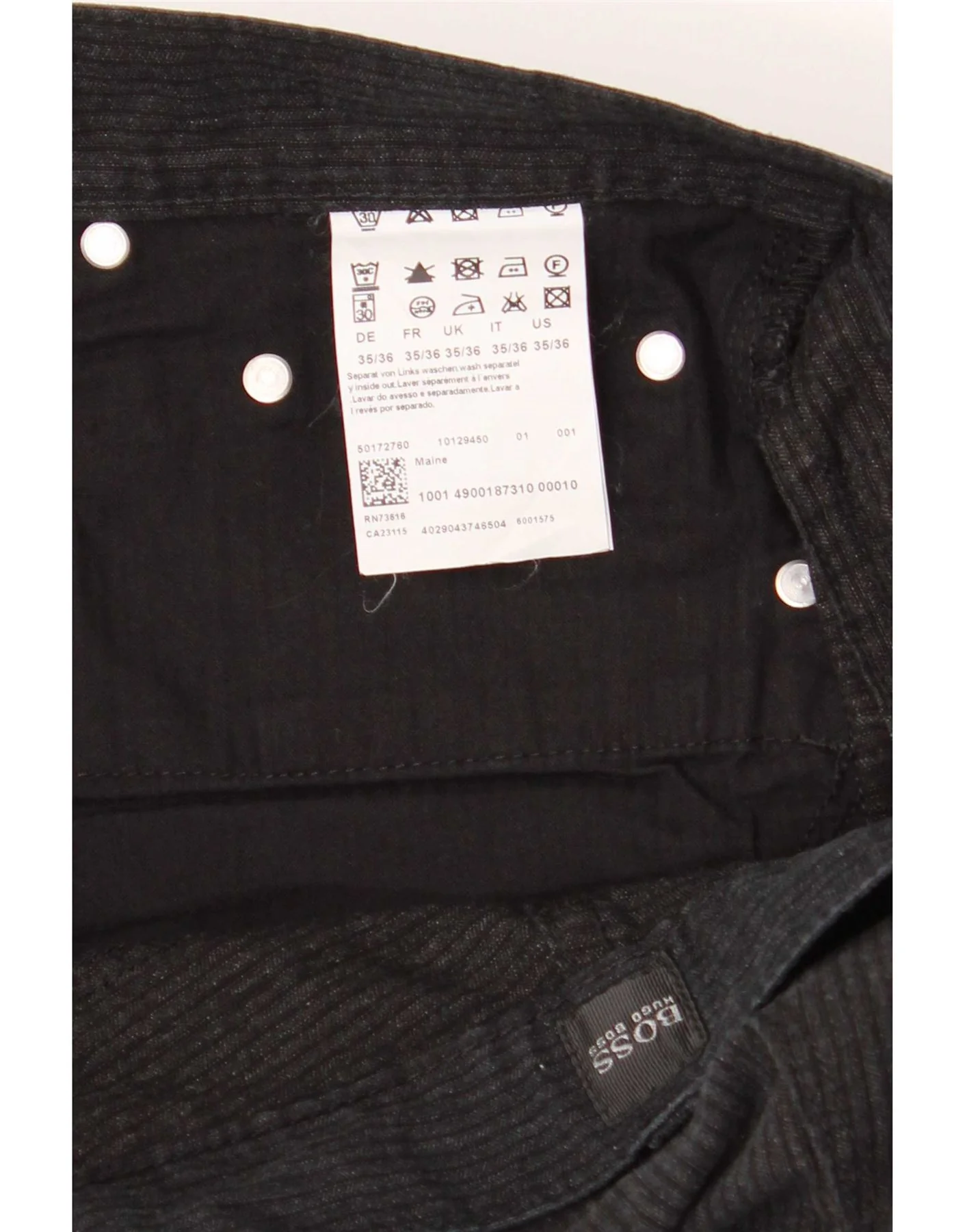 Hugo Boss Mens Regular Corduroy Trousers W35 L33 Black Cotton - Image 4