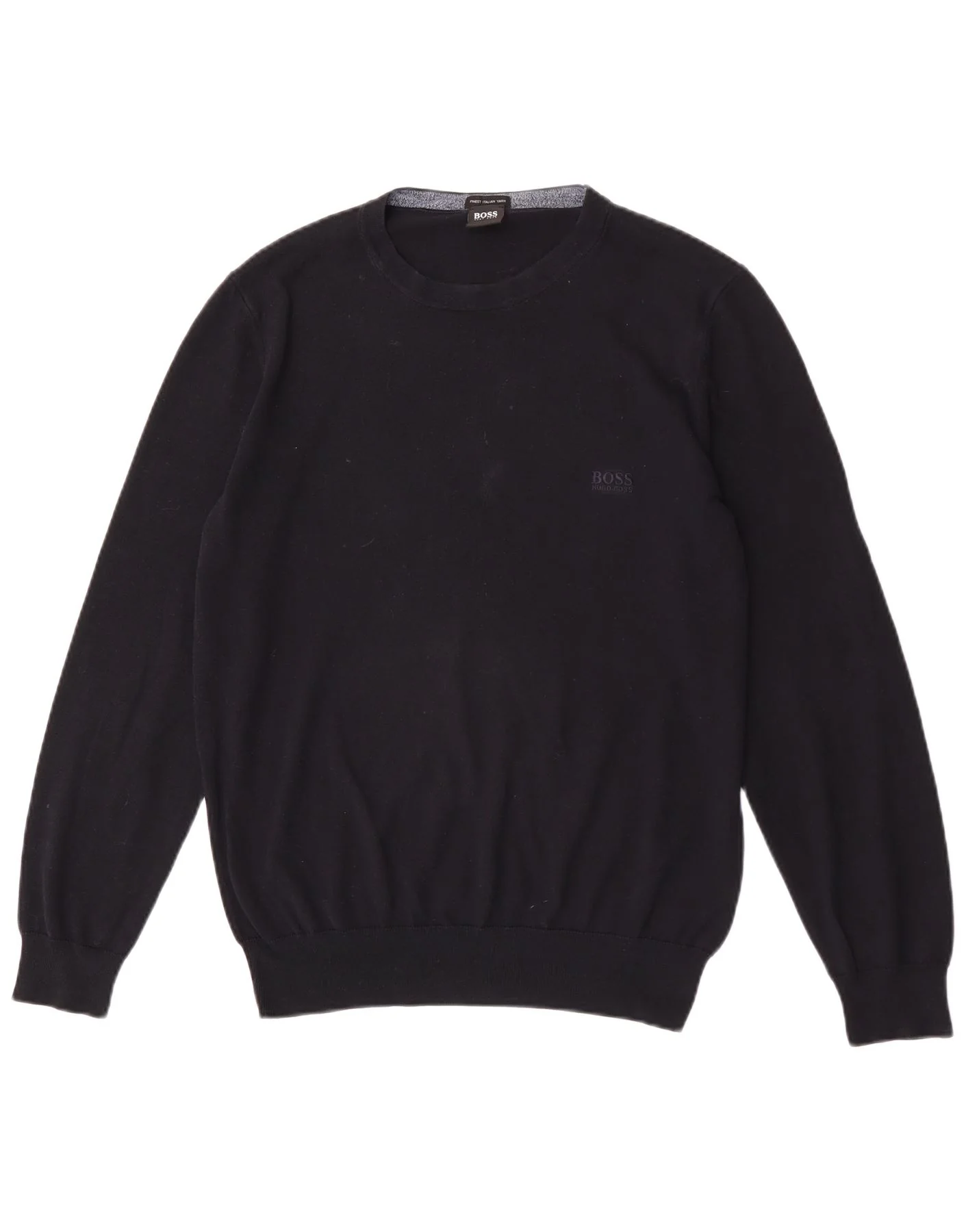 Hugo Boss Mens Regular Fit Crew Neck Jumper Sweater Medium Black Cotton