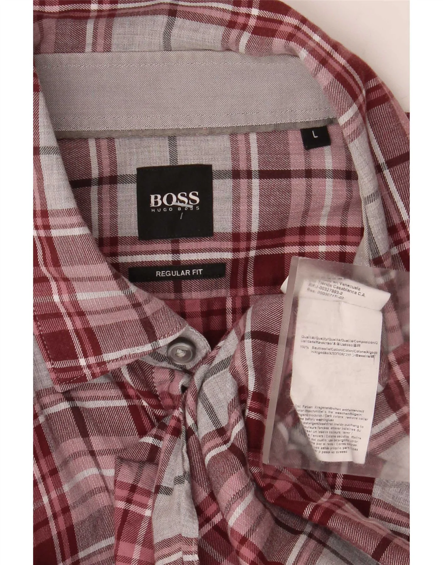 Hugo Boss Mens Regular Fit Flannel Shirt Large Purple Plaid Cotton - Image 3