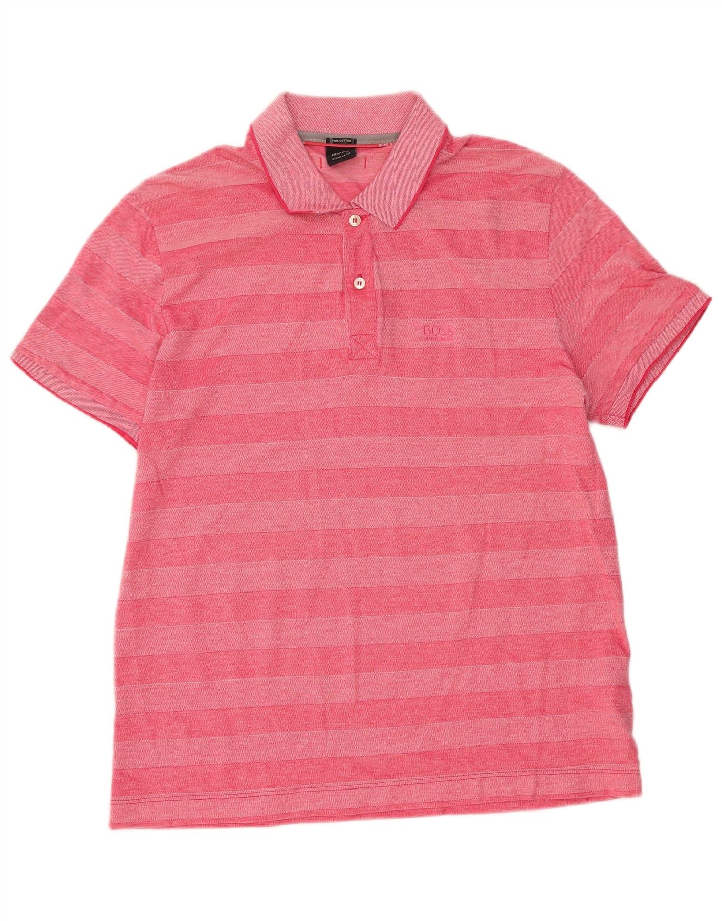Hugo Boss Mens Regular Fit Polo Shirt Medium Pink Striped Cotton