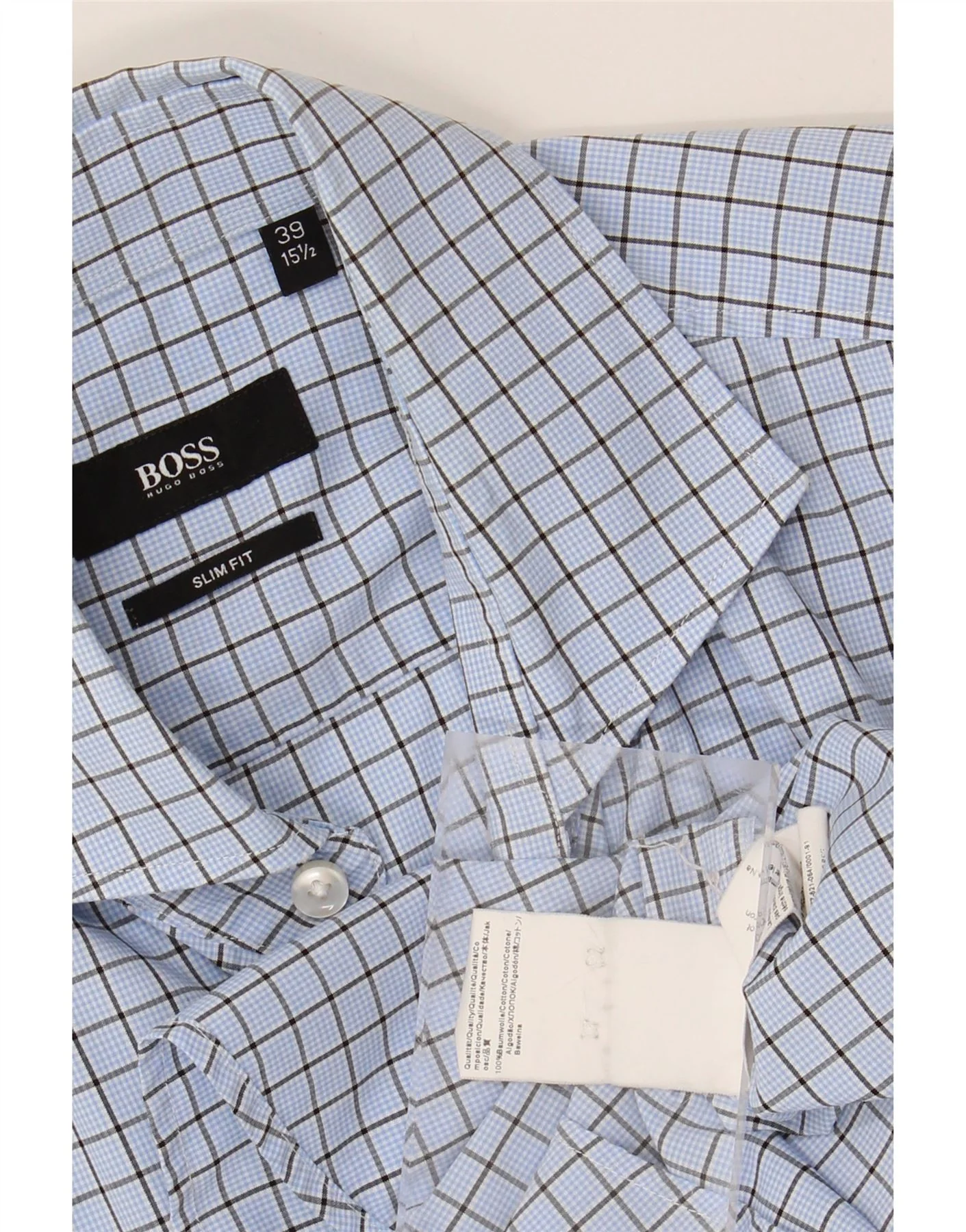 HUGO BOSS Mens Slim Fit Shirt Size 39 15 1/2 Medium Blue Check Cotton - Image 3
