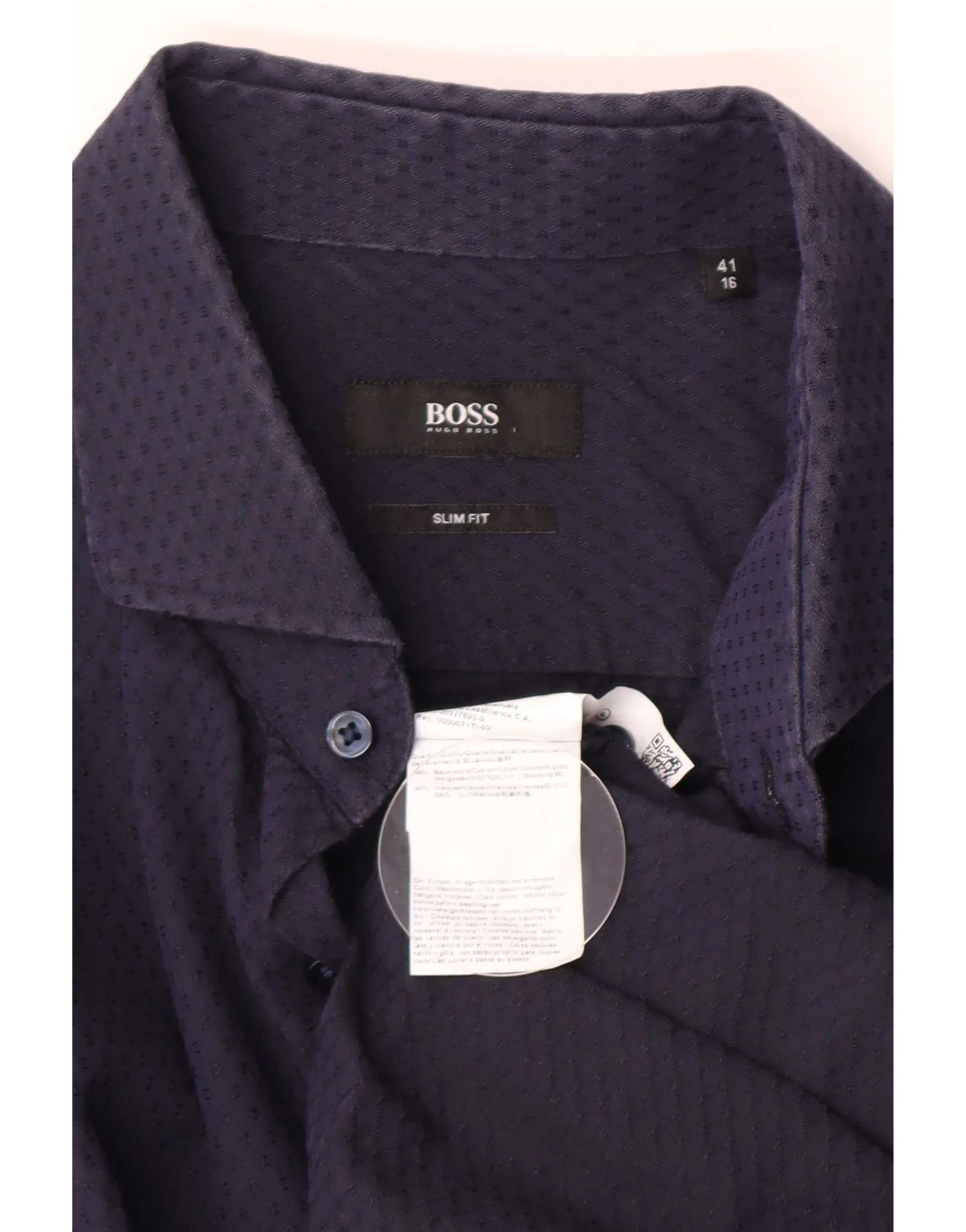 Hugo Boss Mens Slim Fit Shirt Size 41/17 Large Navy Blue Geometric Cotton - Image 3