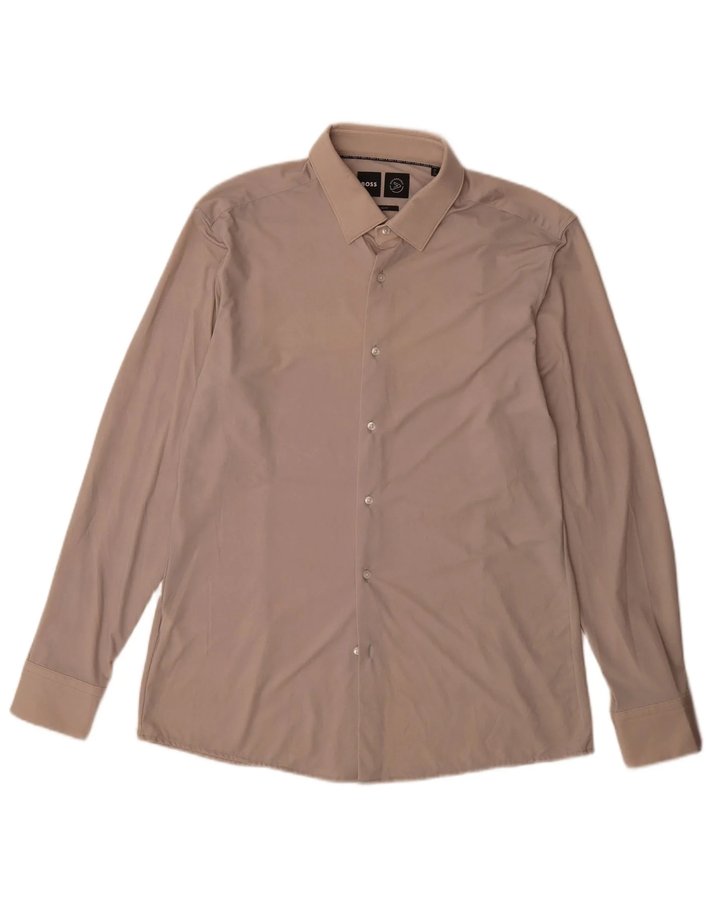 Hugo Boss Mens Slim Fit Shirt Size 42 16 1/2 Large Beige Polyamide