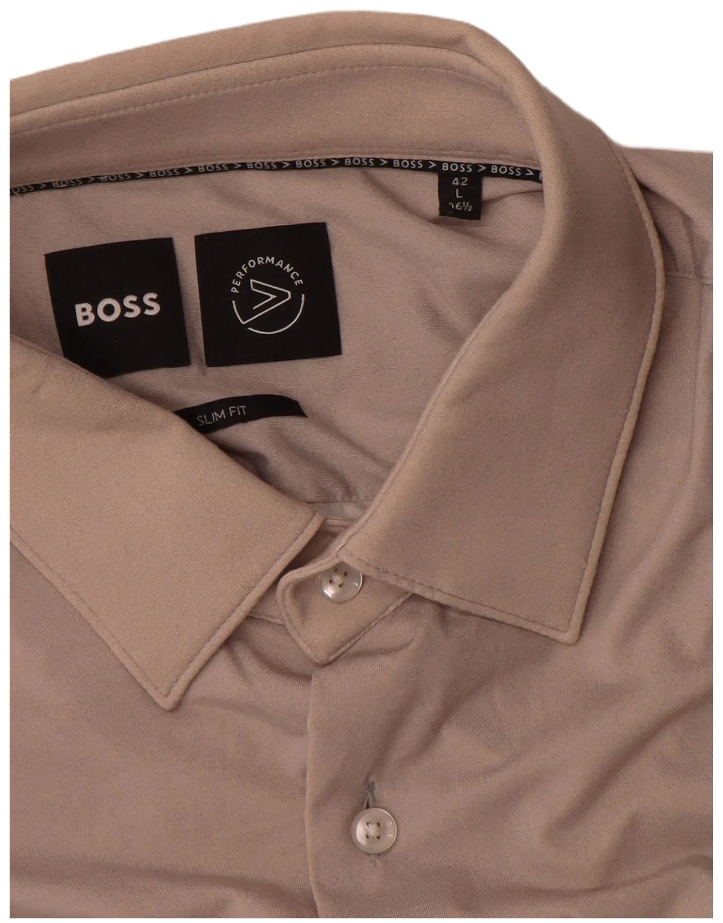 Hugo Boss Mens Slim Fit Shirt Size 42 16 1/2 Large Beige Polyamide - Image 3
