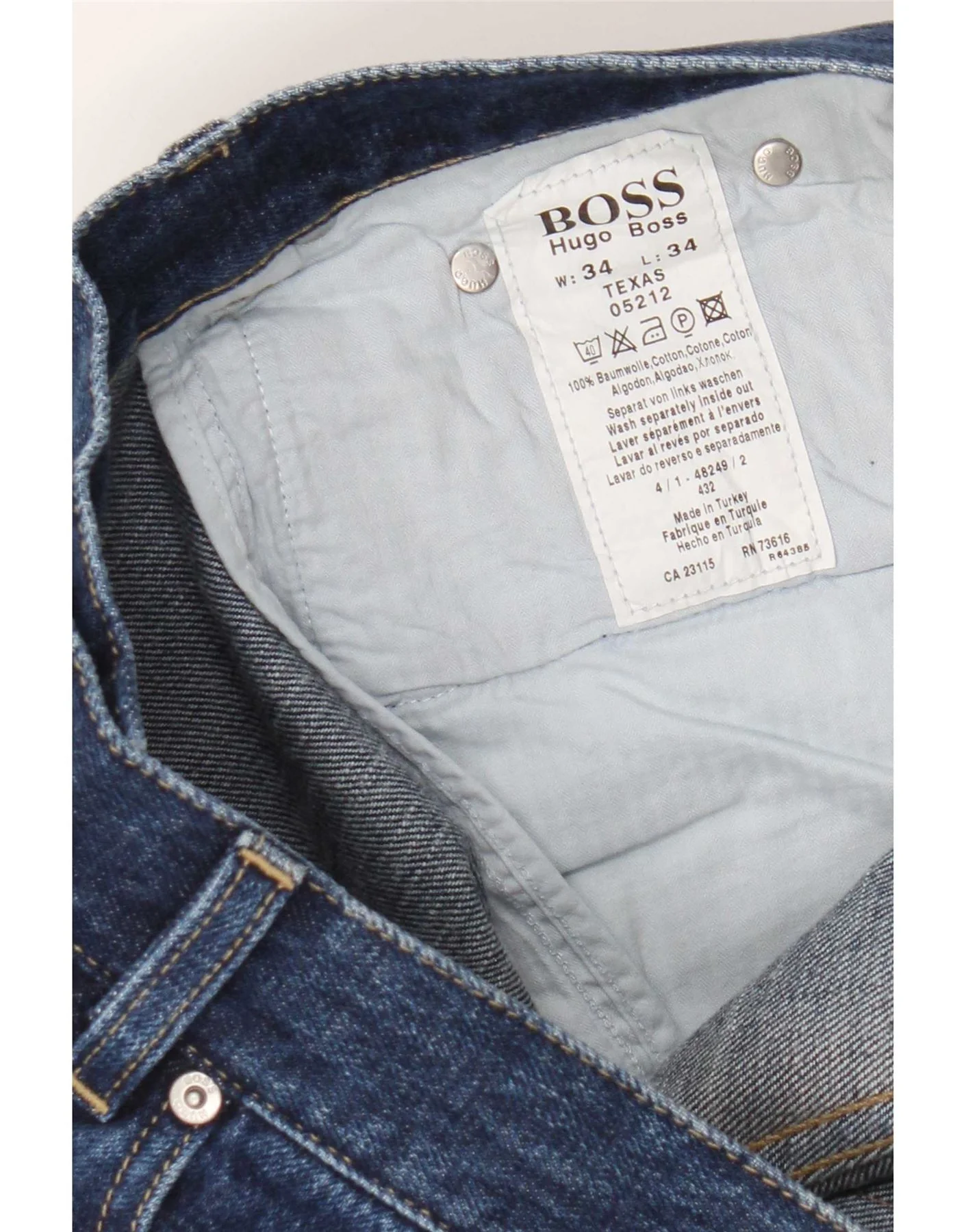 Hugo Boss Mens Texas Straight Jeans W34 L34 Navy Blue Cotton - Image 3