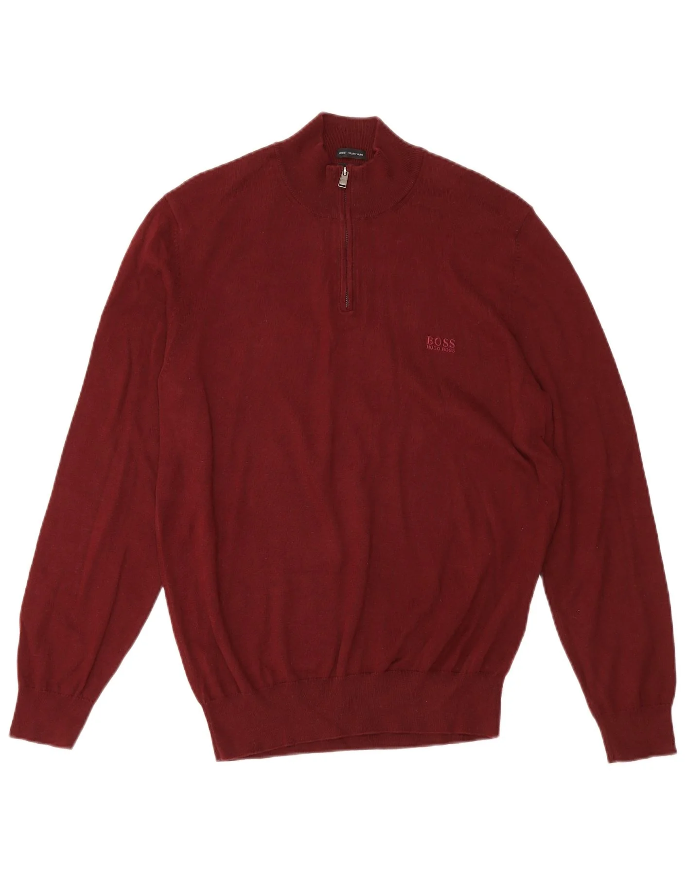 Hugo Boss Mens Zip Neck Jumper Sweater Large Burgundy Cotton