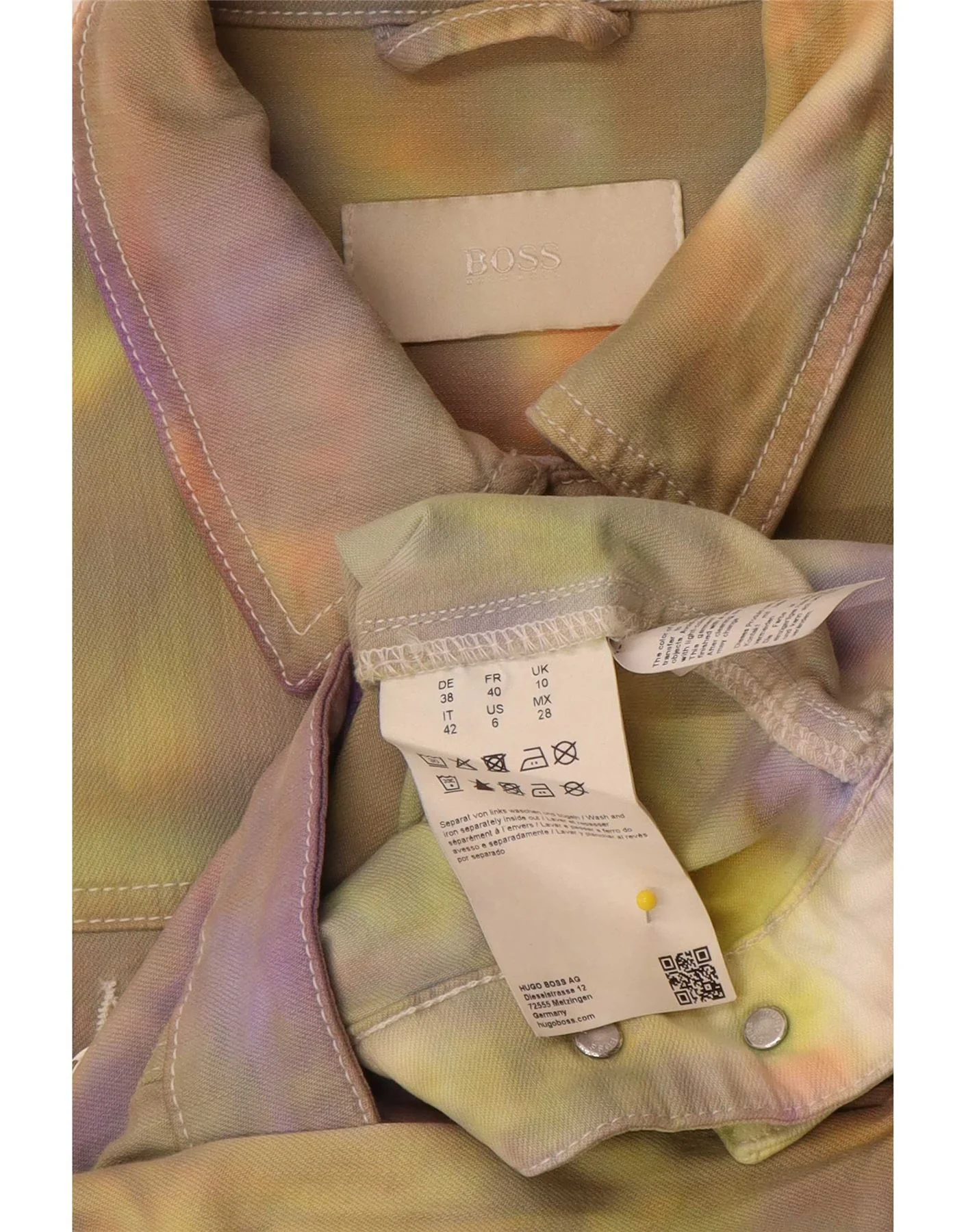 Hugo Boss Womens Denim Jacket UK 10 Small Multicoloured Tie Dye Cotton - Image 3