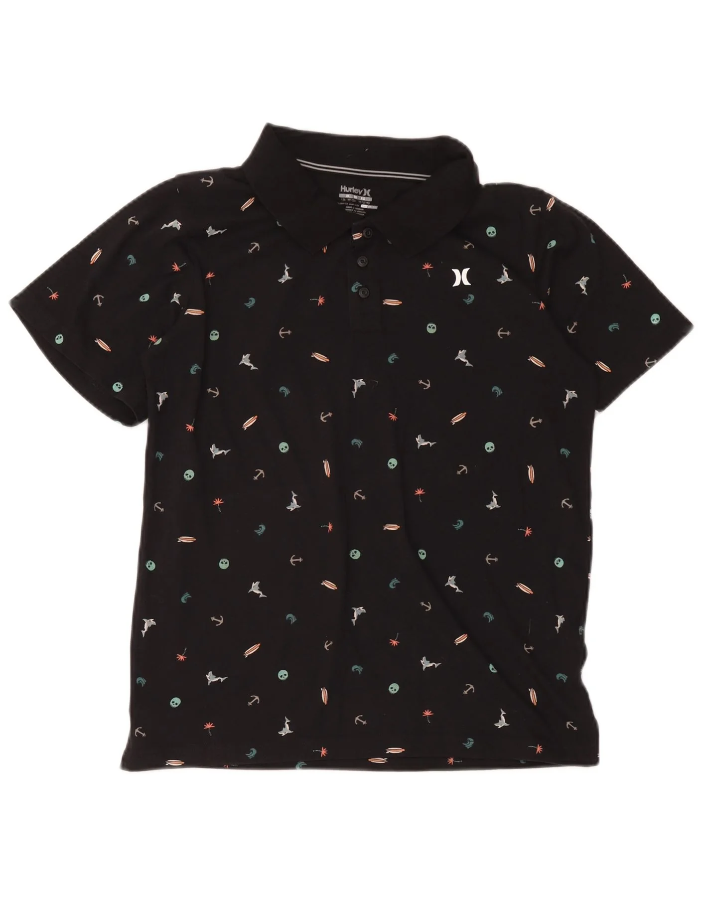 Hurley Boys Dri Fit Abstract Pattern Polo Shirt 13-14 Years XL Black