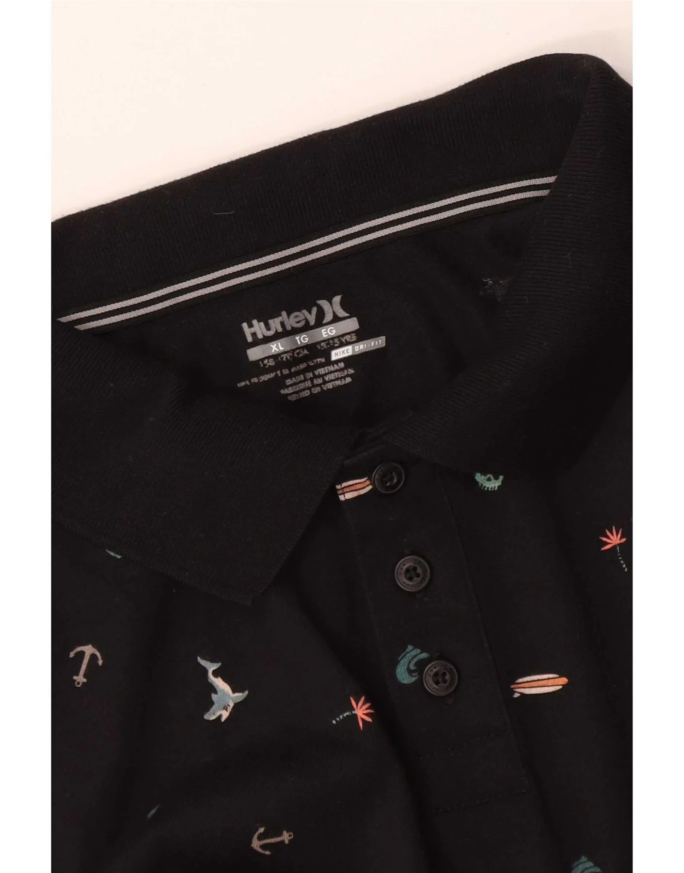 Hurley Boys Dri Fit Abstract Pattern Polo Shirt 13-14 Years XL Black - Image 3