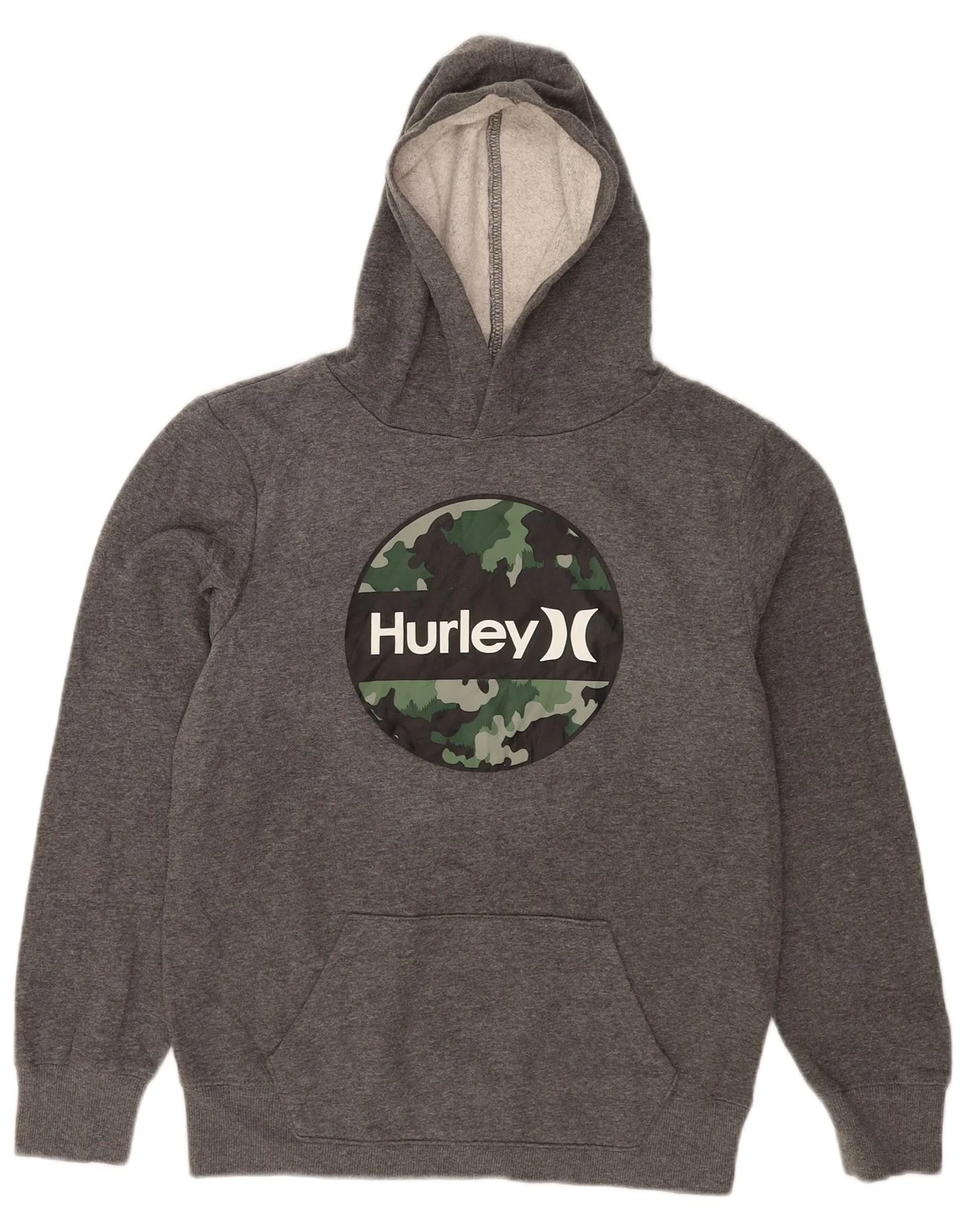 Hurley Boys Graphic Hoodie Jumper 12-13 Years Grey Cotton