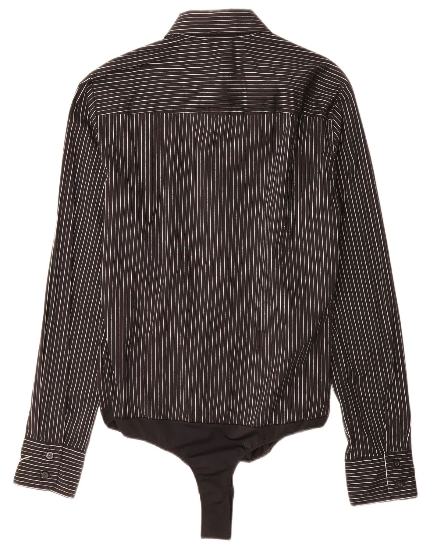 Iceberg Womens Long Sleeve Shirt Bodysuit IT 46 Large Black Pinstripe - Image 2