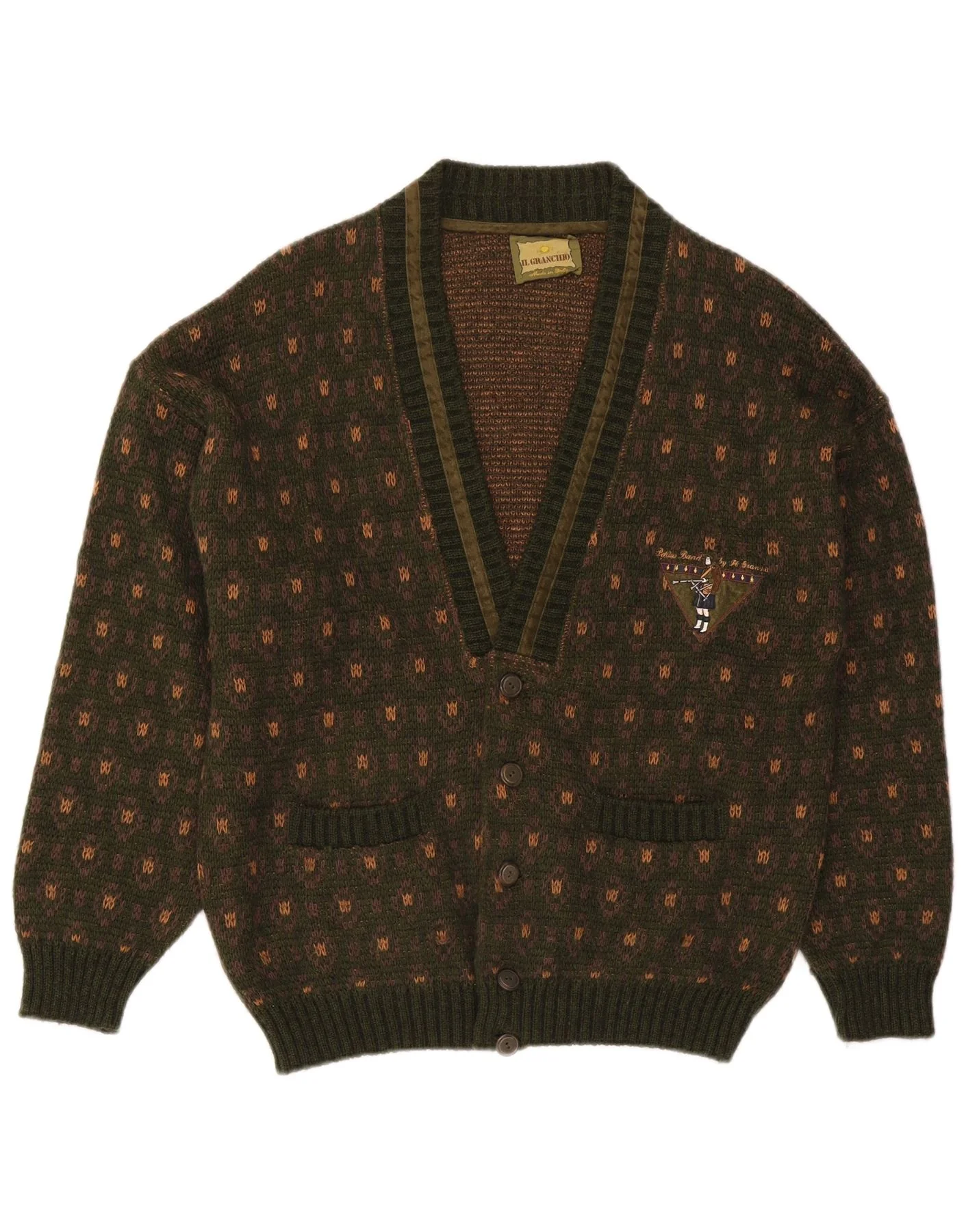 Il Granchio Mens Cardigan Sweater Large Green Geometric Acrylic