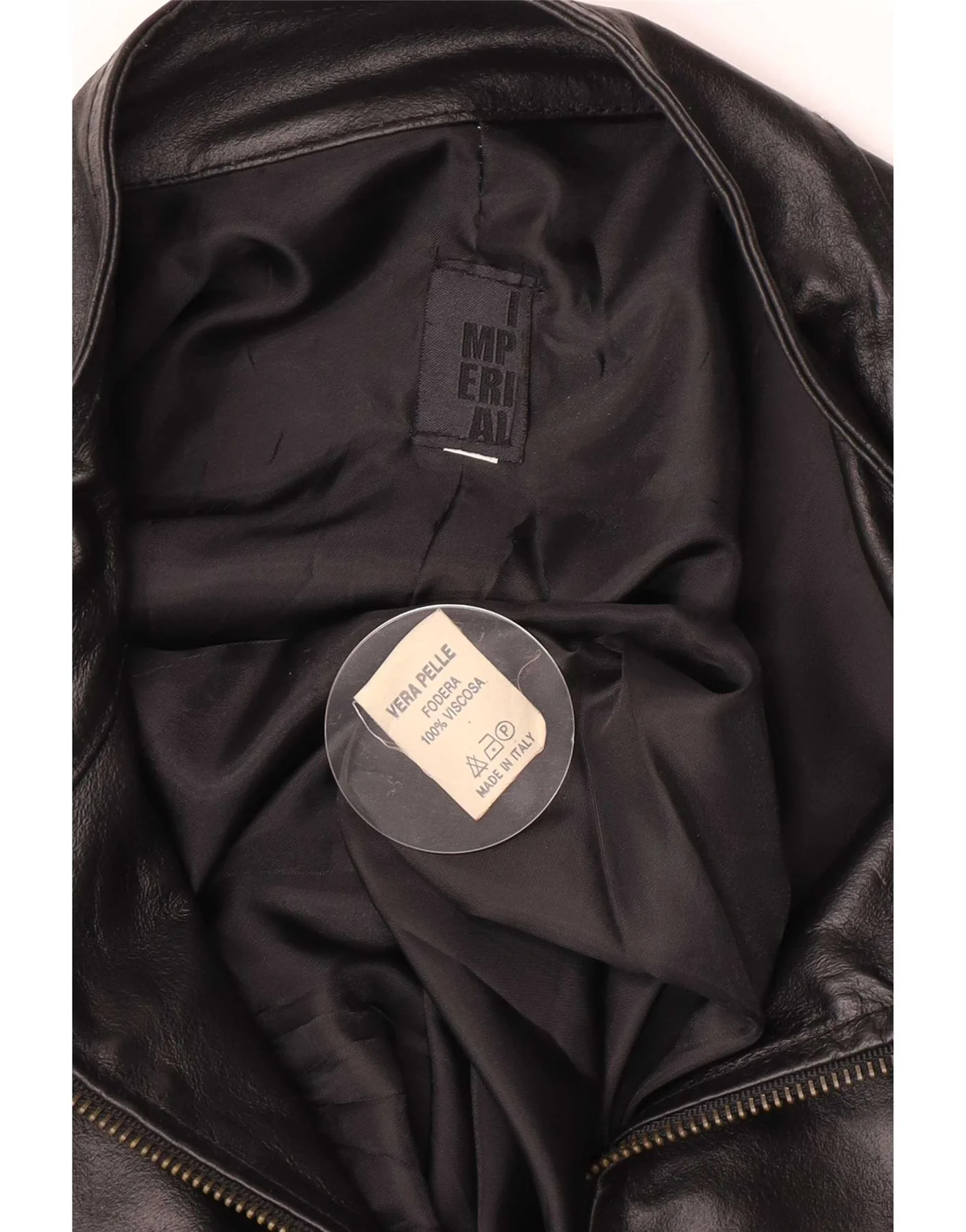 Imperial Mens Leather Bomber Jacket UK 40 Large Black - Image 3