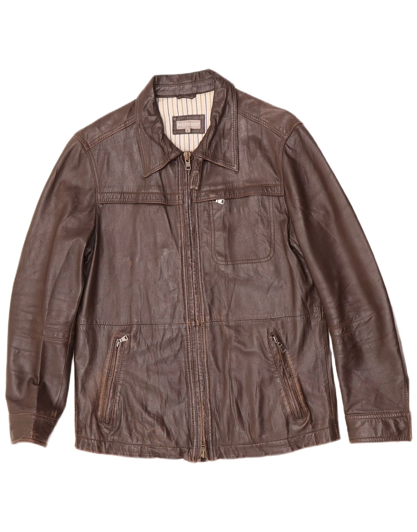 In Extenso Mens Leather Jacket UK 40 Large Brown