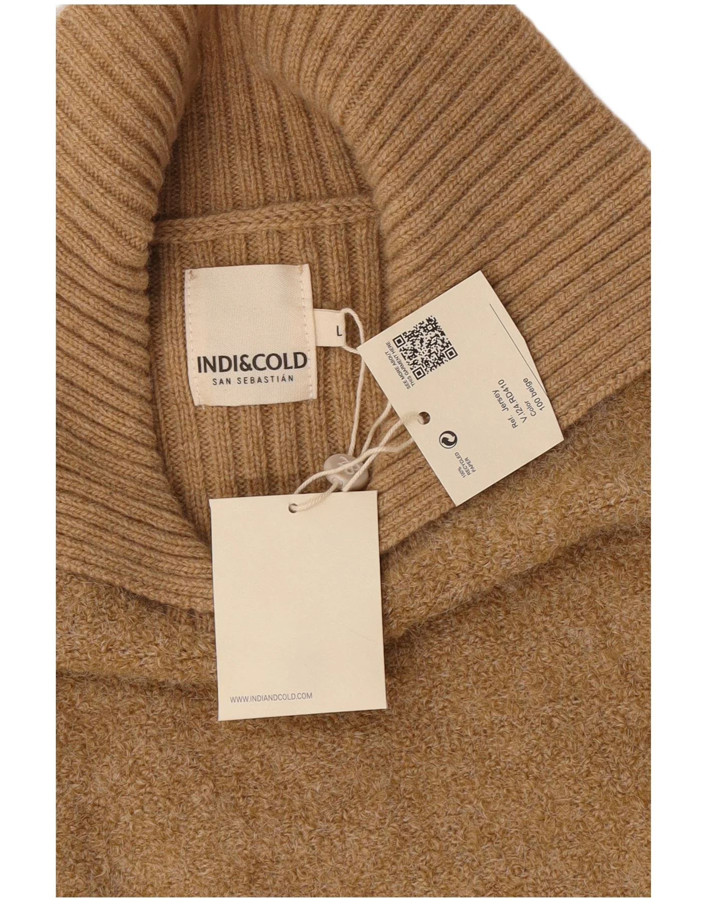 Indi & Cold Womens Oversized Polo Neck Jumper Sweater UK16 Large Beige Wool - Image 3