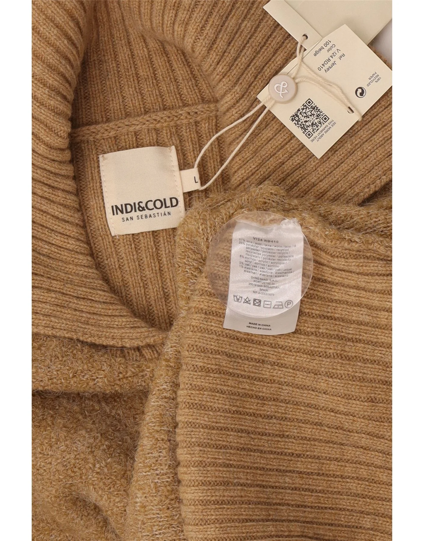 Indi & Cold Womens Oversized Polo Neck Jumper Sweater UK16 Large Beige Wool - Image 4