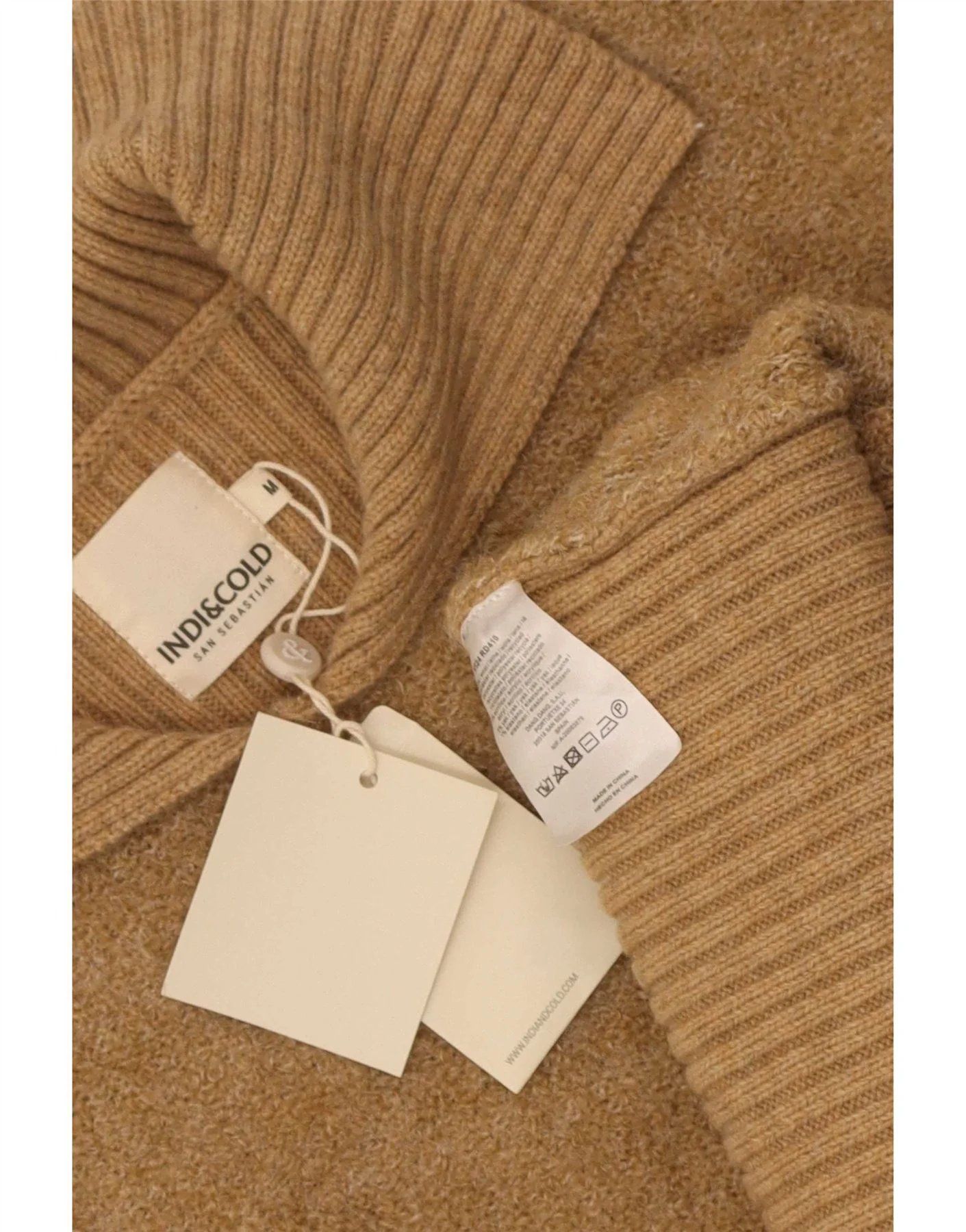 Indi & Cold Womens Polo Neck Jumper Sweater UK 14 Medium Beige Wool - Image 3