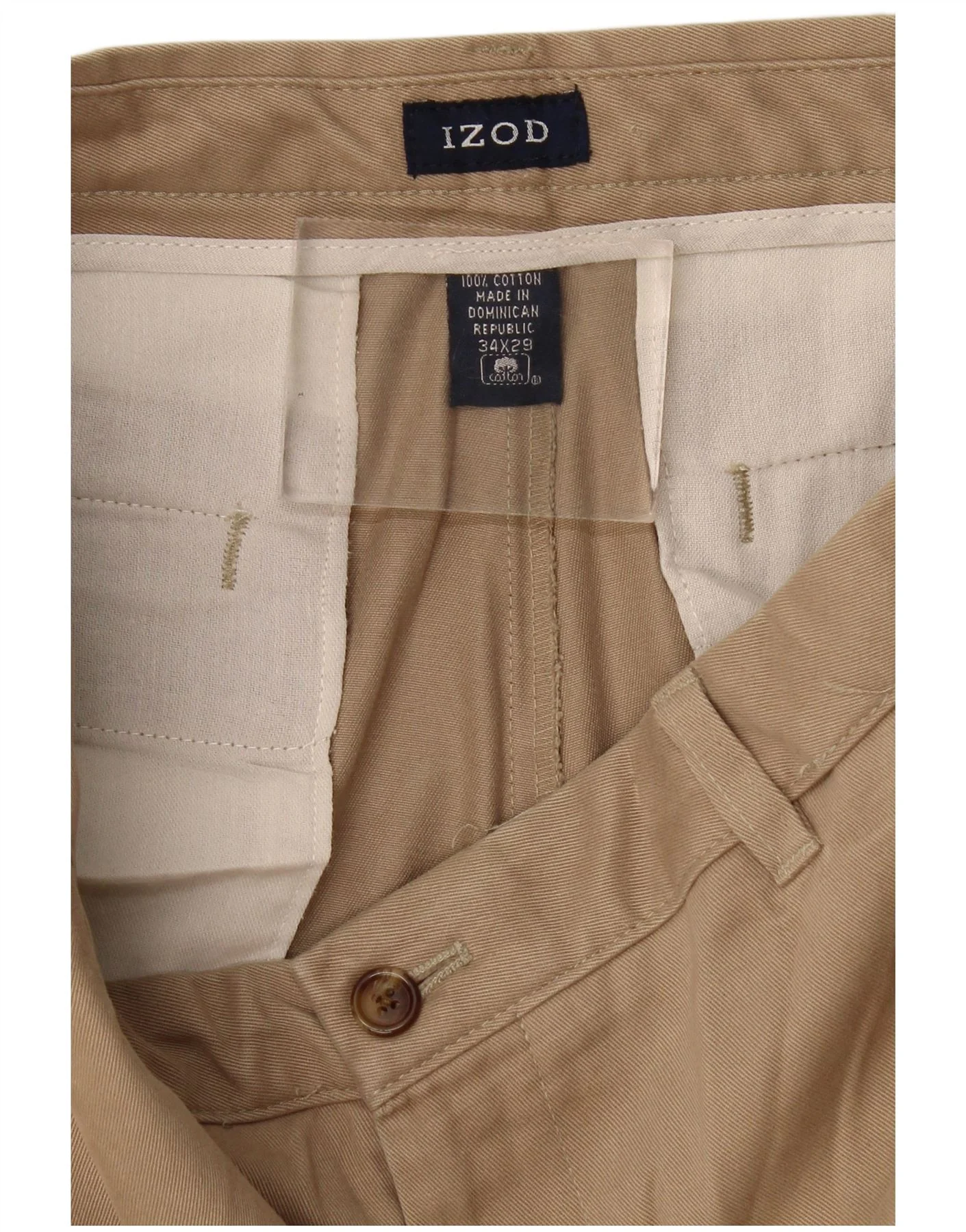 Izod Mens Straight Chino Trousers W34 L29 Beige Cotton - Image 4