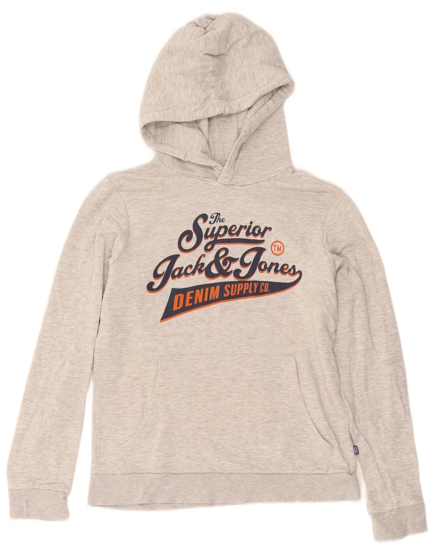 Jack & Jones Boys Graphic Hoodie Jumper 13-14 Years Grey Flecked Cotton
