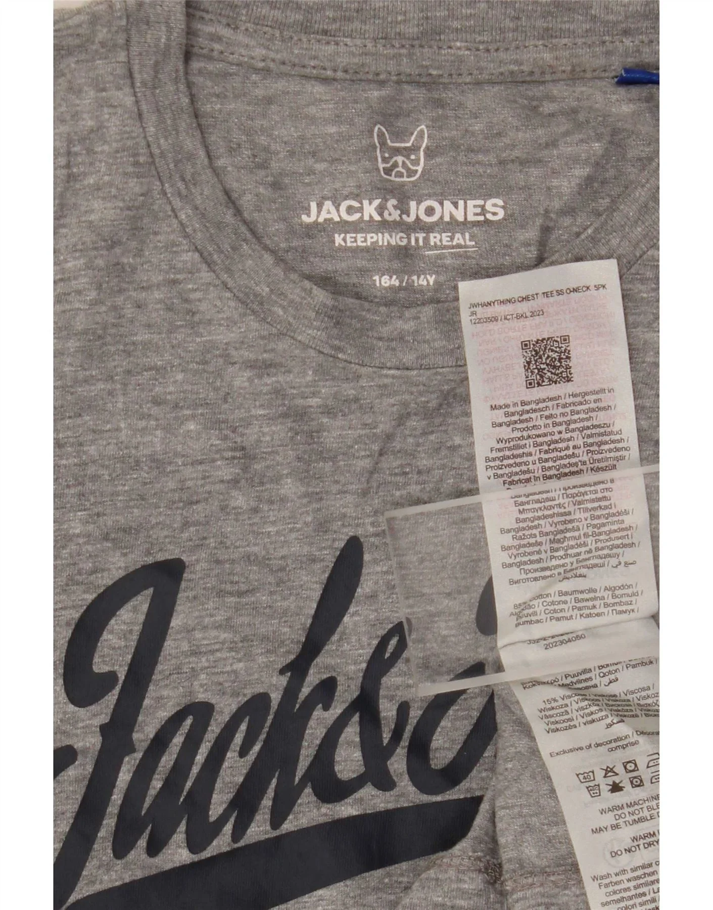 Jack & Jones Boys Graphic T-Shirt Top 13-14 Years Grey Cotton - Image 3