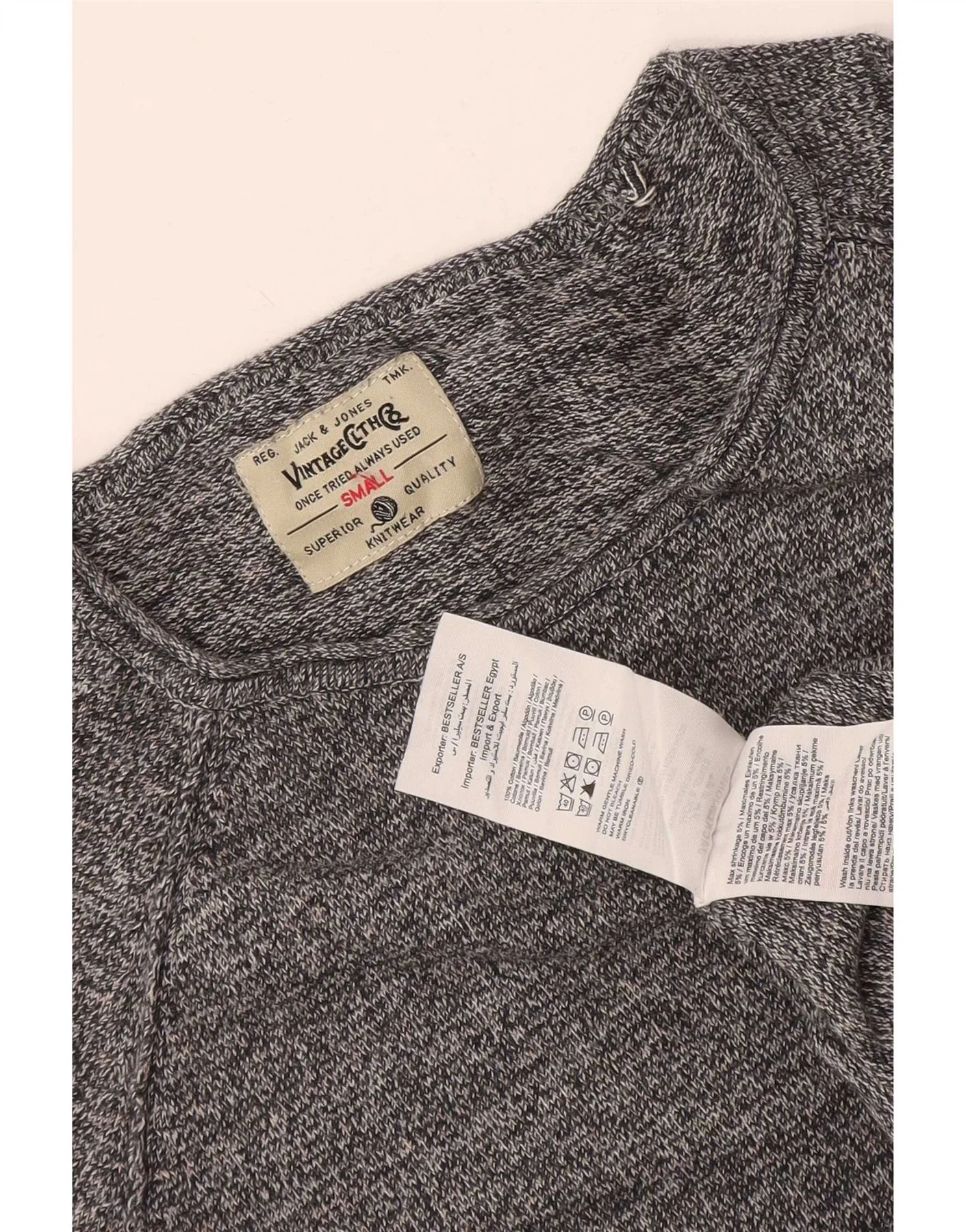 Jack & Jones Mens Boat Neck Jumper Sweater Small Grey Flecked Cotton - Image 3