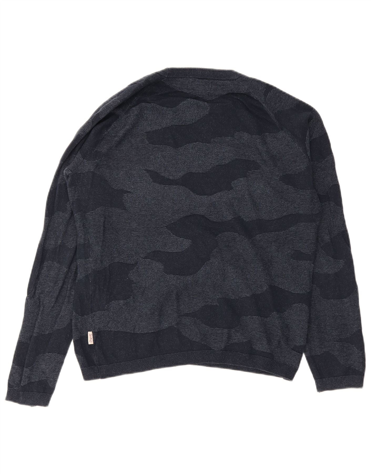 Jack & Jones Mens Boat Neck Jumper Sweater Small Navy Blue Camouflage - Image 2