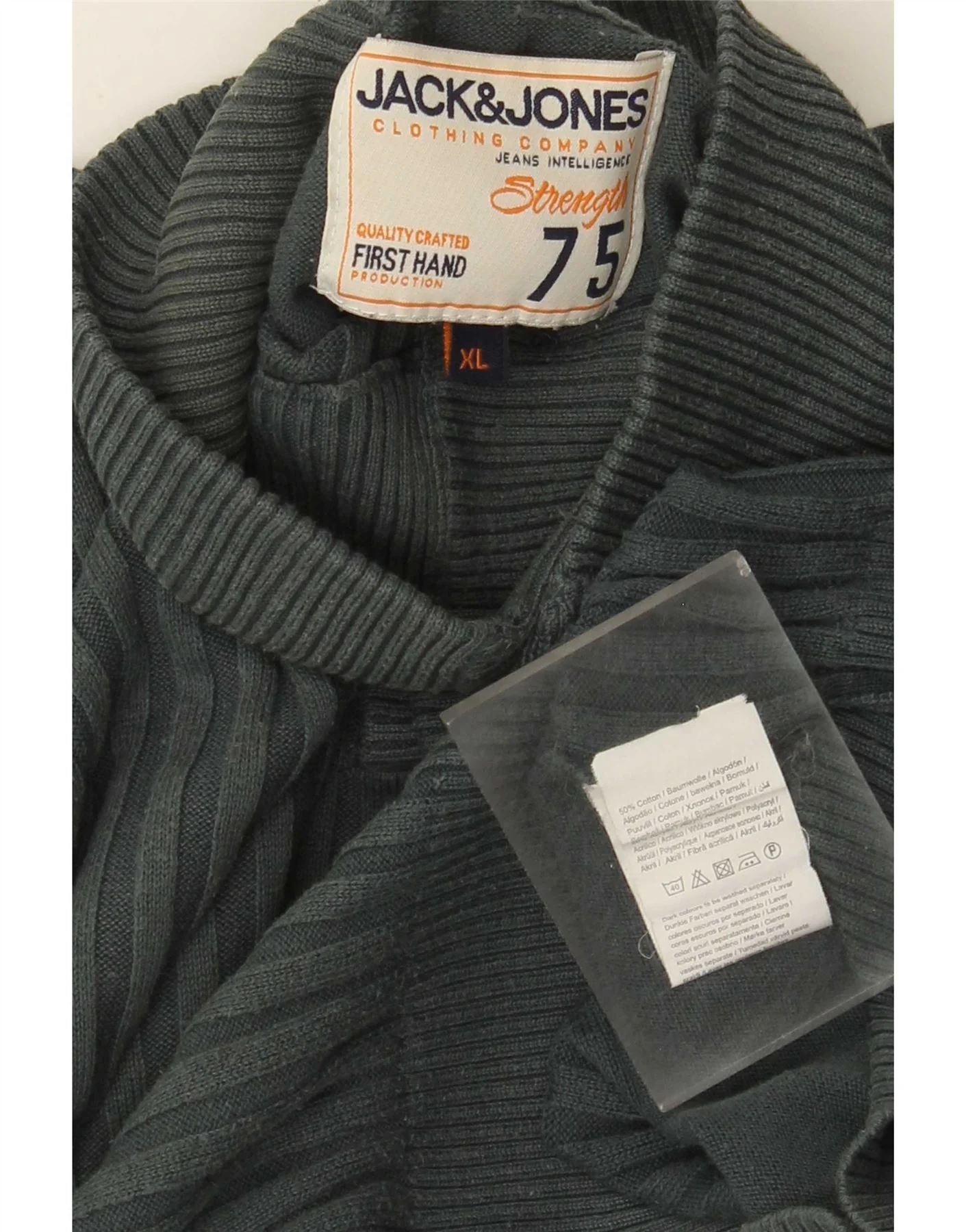 Jack & Jones Mens Button Neck Jumper Sweater XL Green Cotton - Image 3
