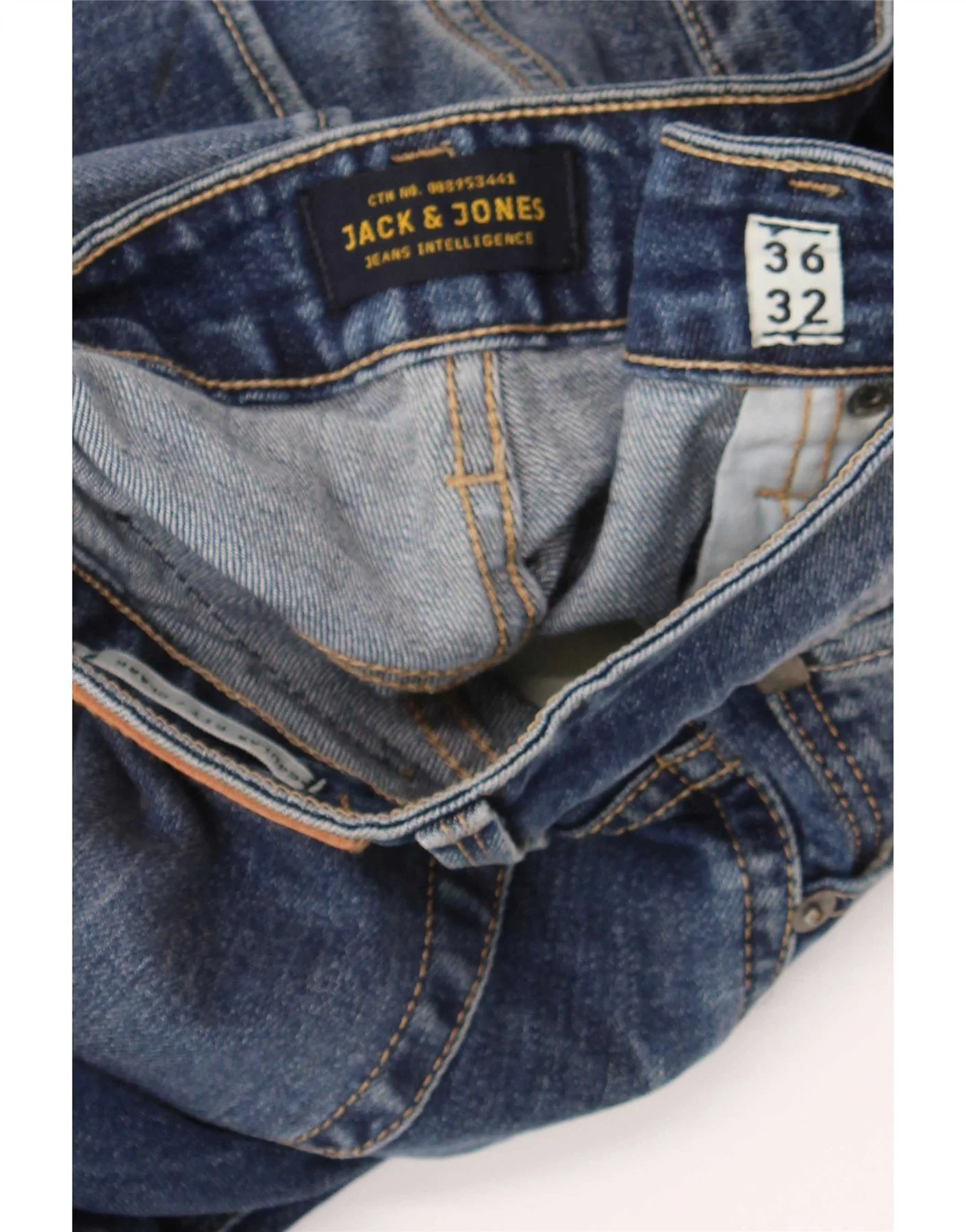 Jack & Jones Mens Clark Regular Fit Straight Jeans W36 L32 Blue Cotton - Image 4