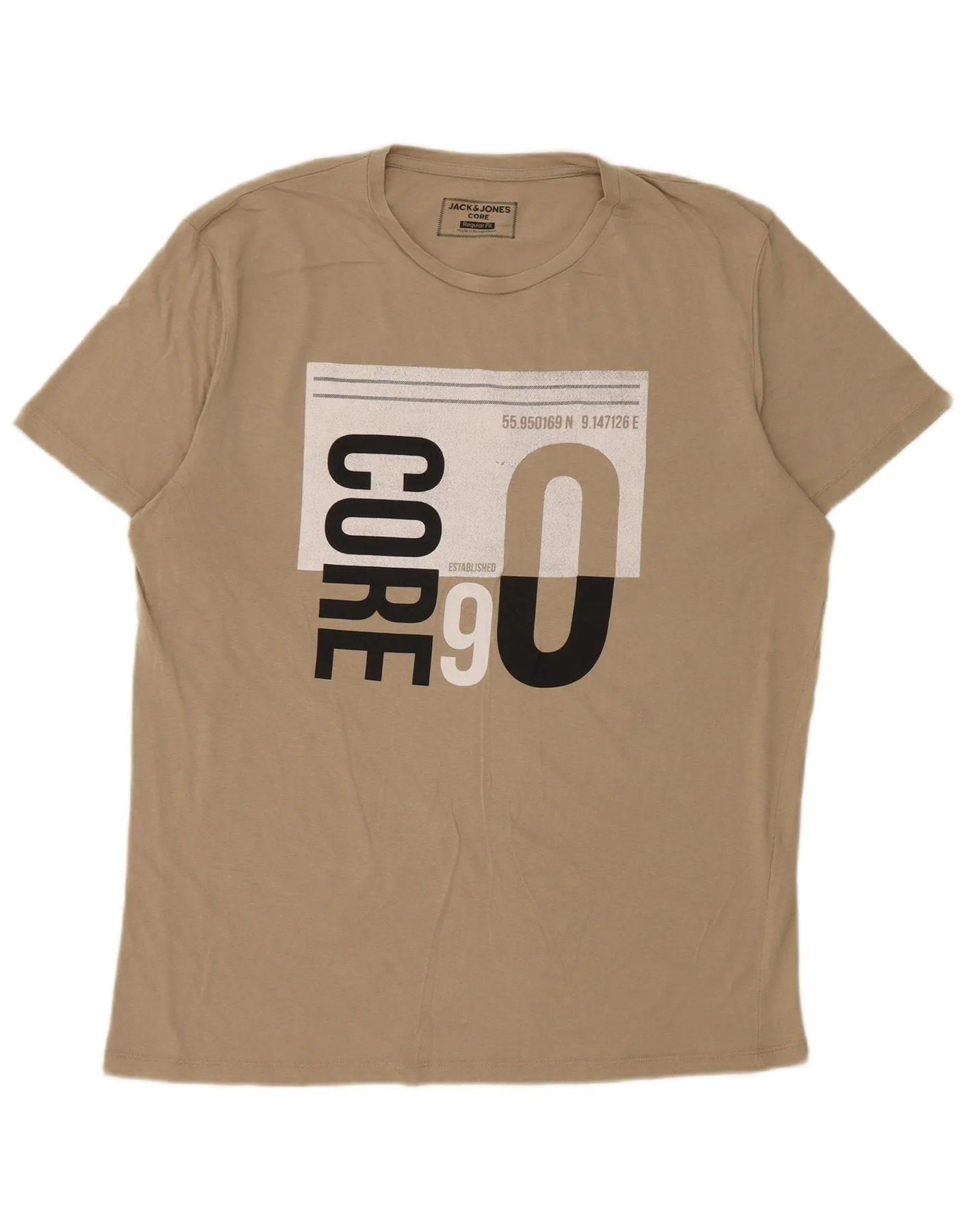 Jack & Jones Mens Core Regular Fit Graphic T-Shirt Top XL Beige Cotton