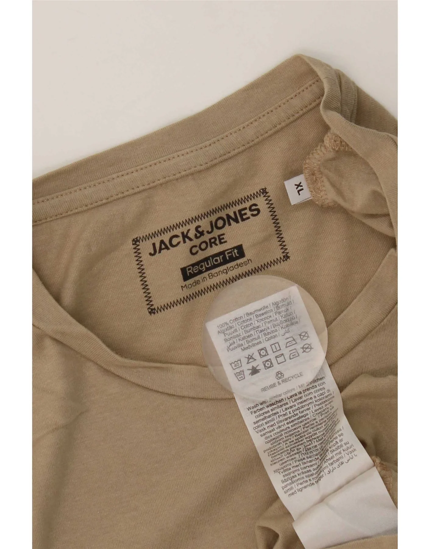 Jack & Jones Mens Core Regular Fit Graphic T-Shirt Top XL Beige Cotton - Image 3