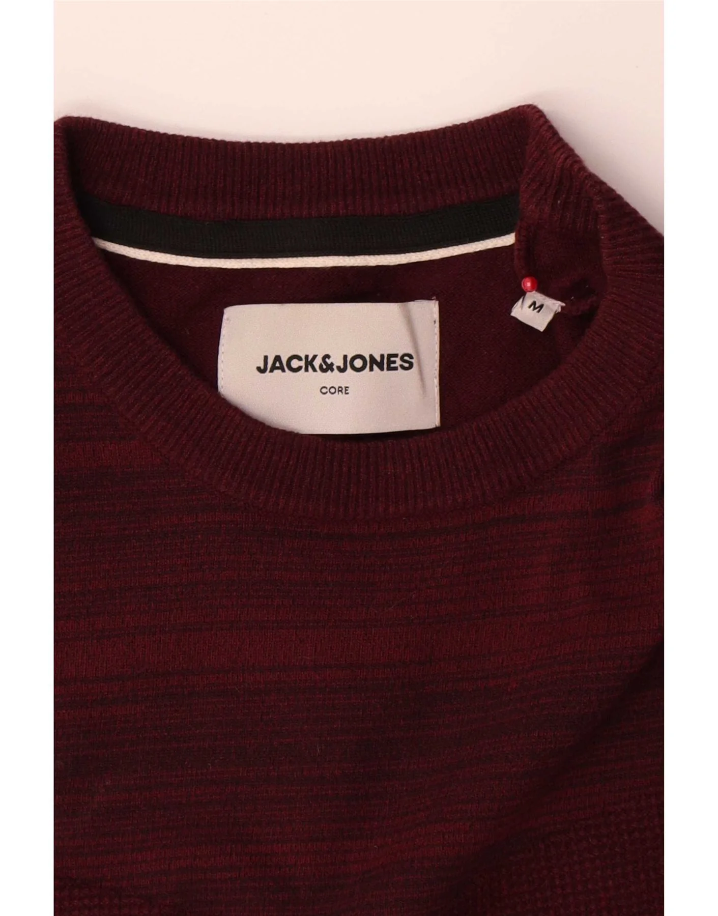 Jack & Jones Mens Crew Neck Jumper Sweater Medium Burgundy Pinstripe Cotton - Image 3
