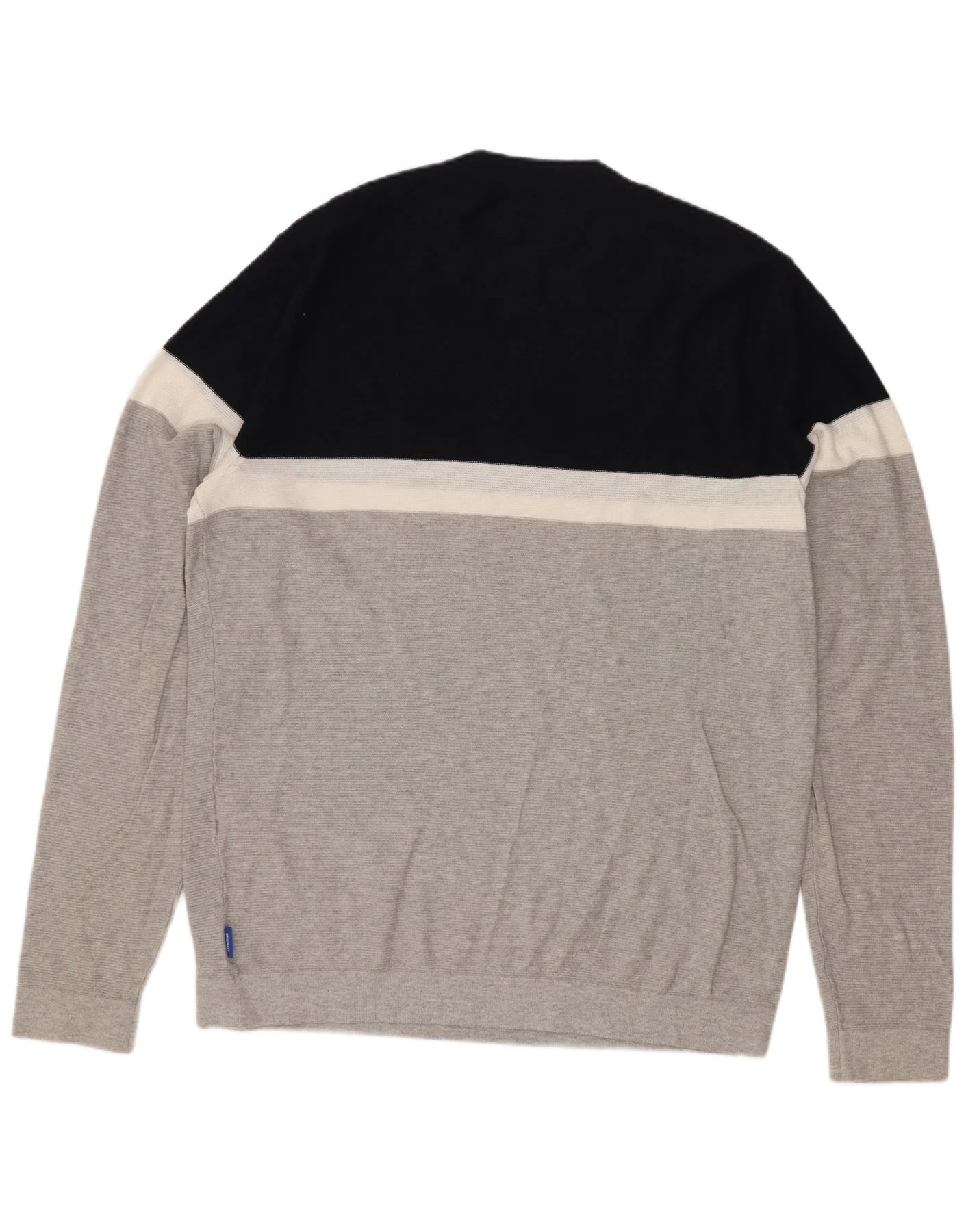 Jack & Jones Mens Crew Neck Jumper Sweater Medium Grey Colourblock Cotton - Image 2