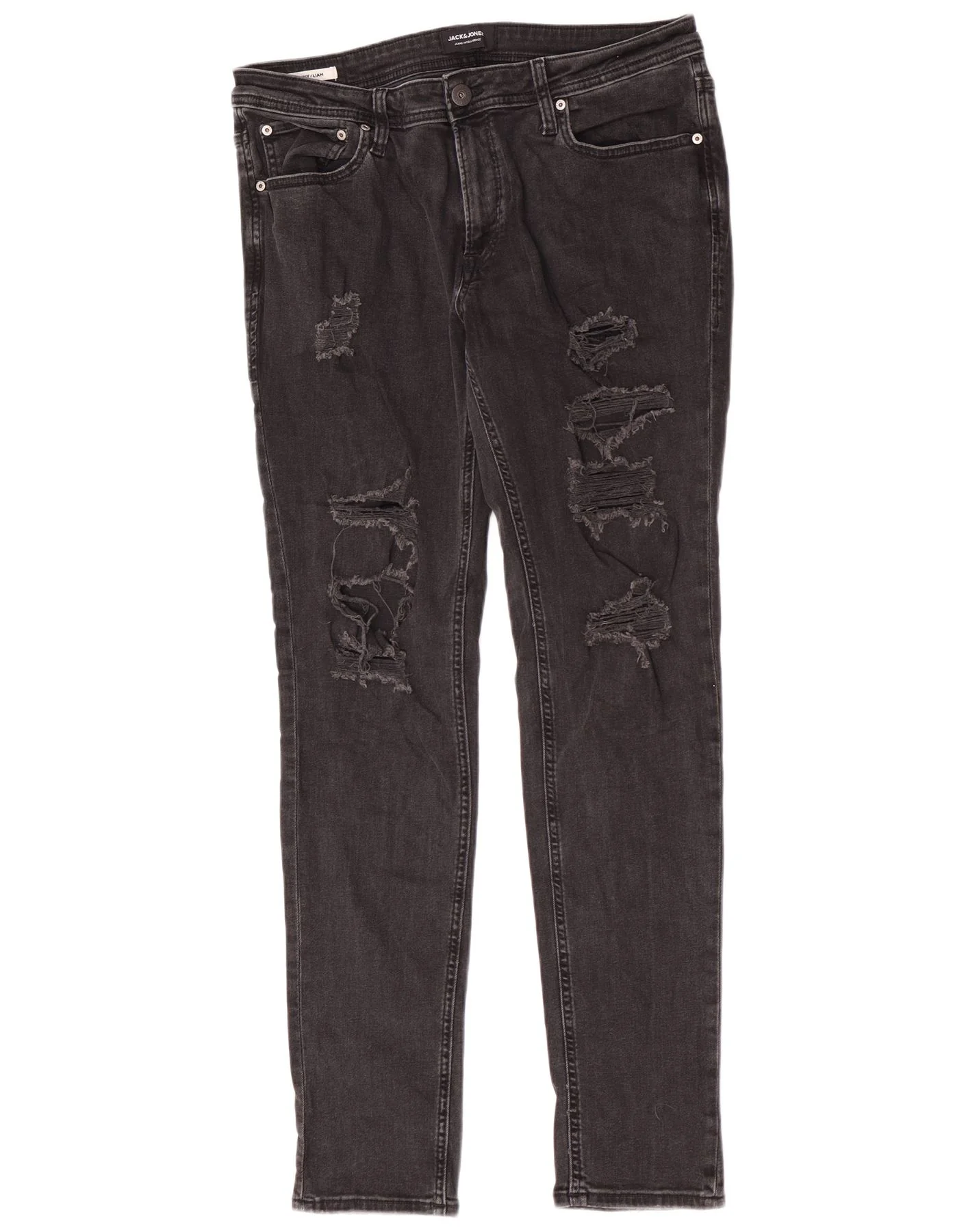 Jack & Jones Mens Distressed Skinny Jeans W36 L34 Black Cotton