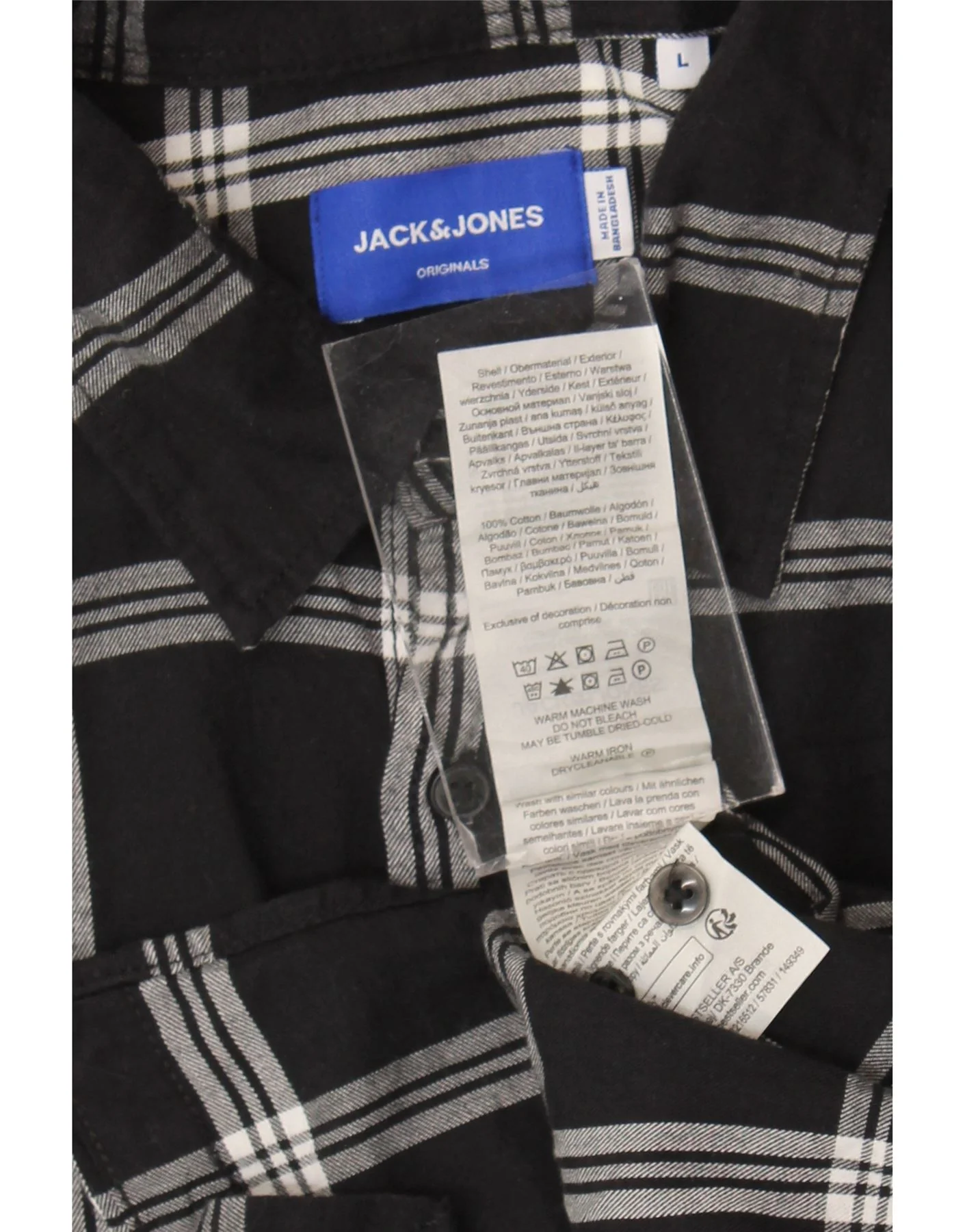 Jack & Jones Mens Flannel Shirt Large Black Check Cotton - Image 3