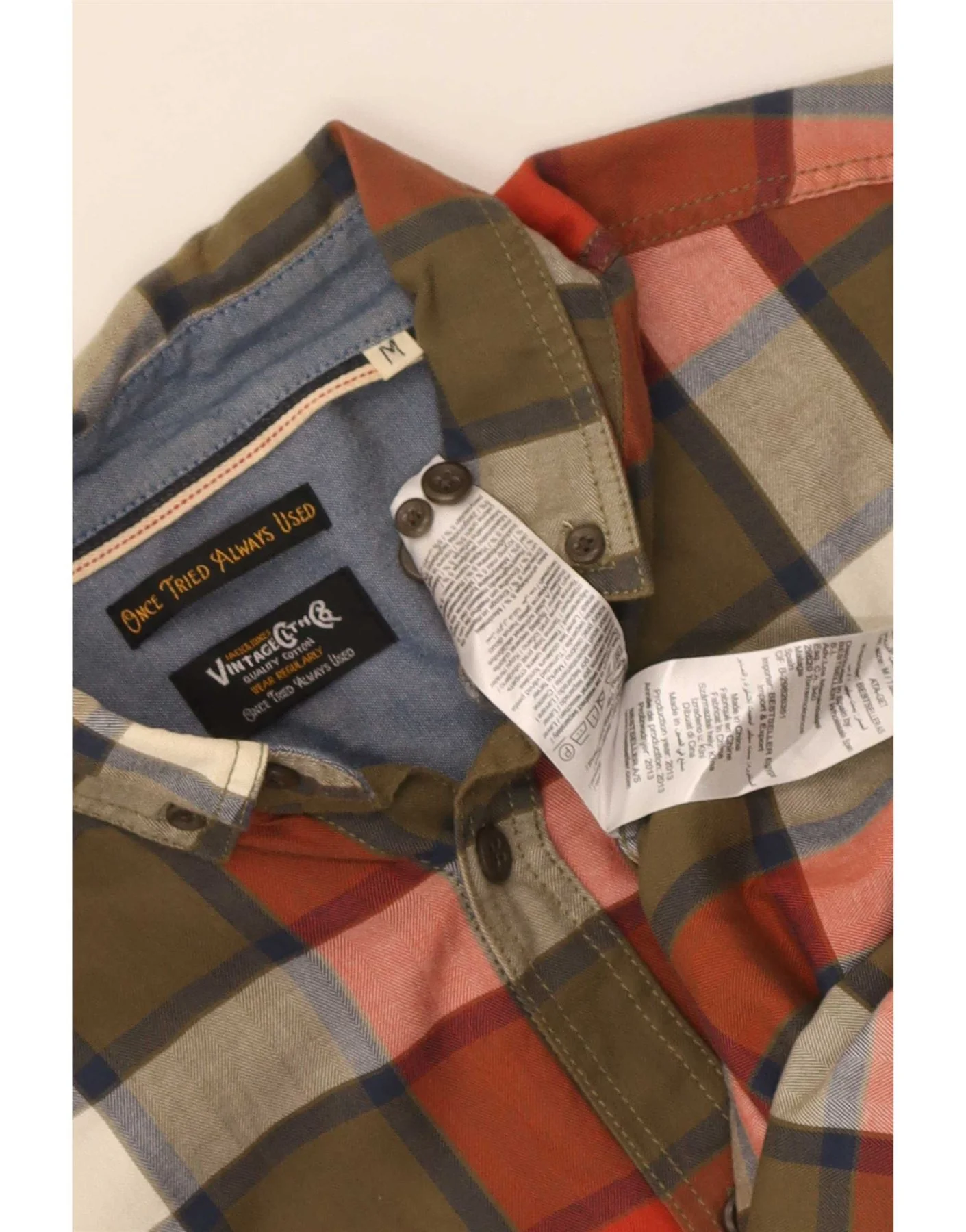 Jack & Jones Mens Flannel Shirt Medium Khaki Check Cotton - Image 3