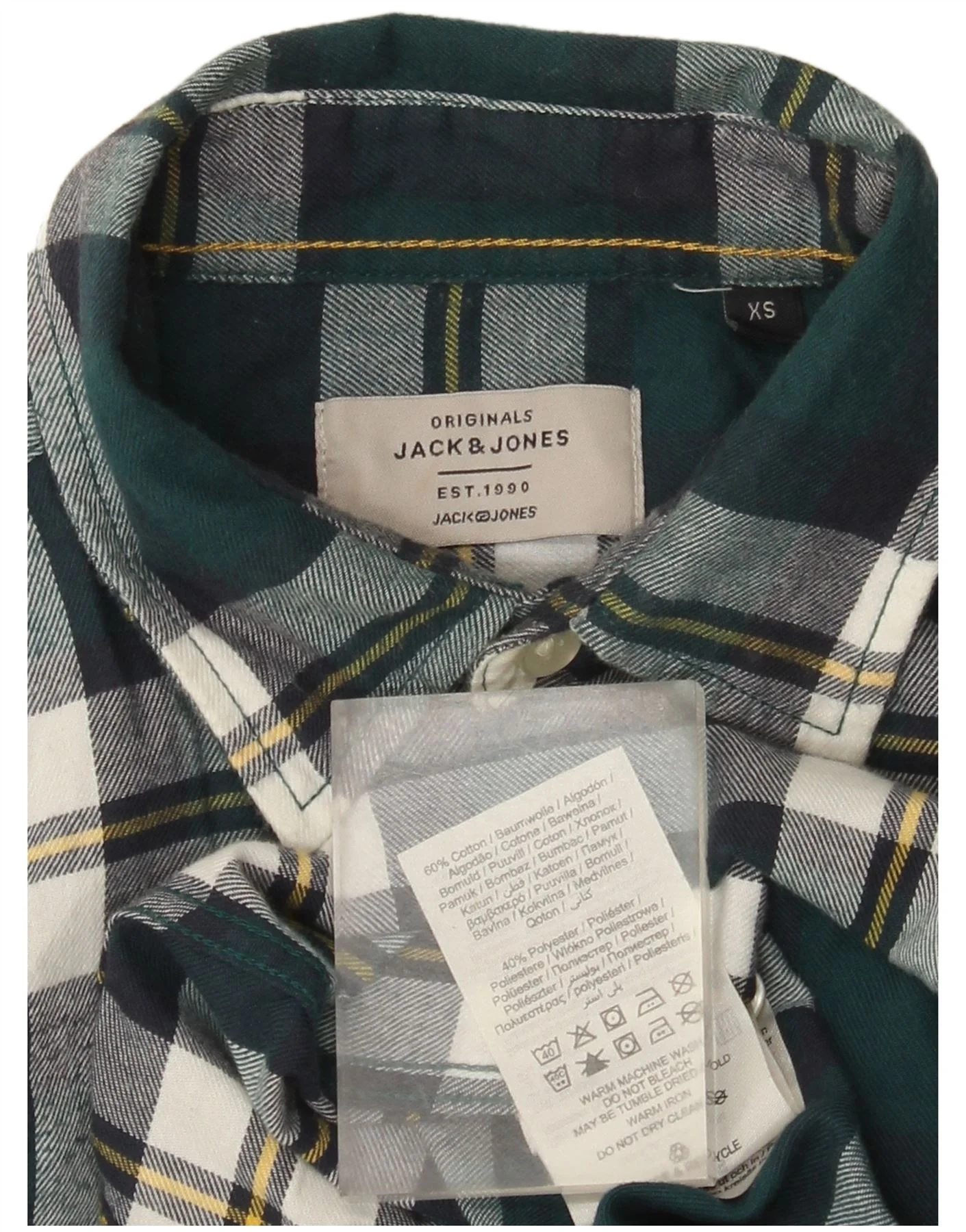 Jack & Jones Mens Flannel Shirt XS Green Plaid Cotton - Image 4