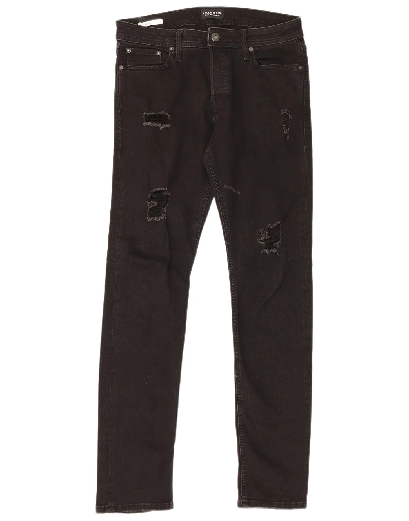 Jack & Jones Mens GLENN Distressed Slim Jeans W31 L32 Black Cotton