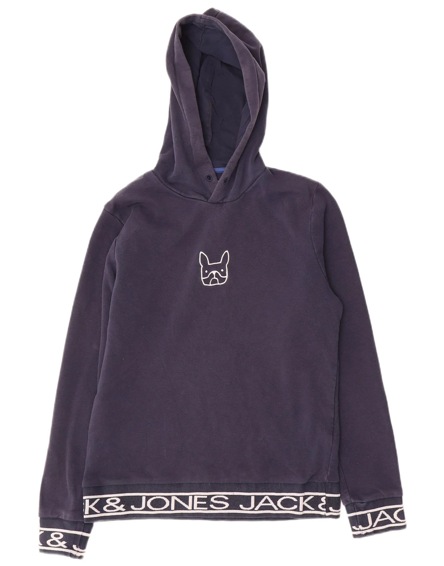 Jack & Jones Mens Graphic Hoodie Jumper Medium Navy Blue Cotton