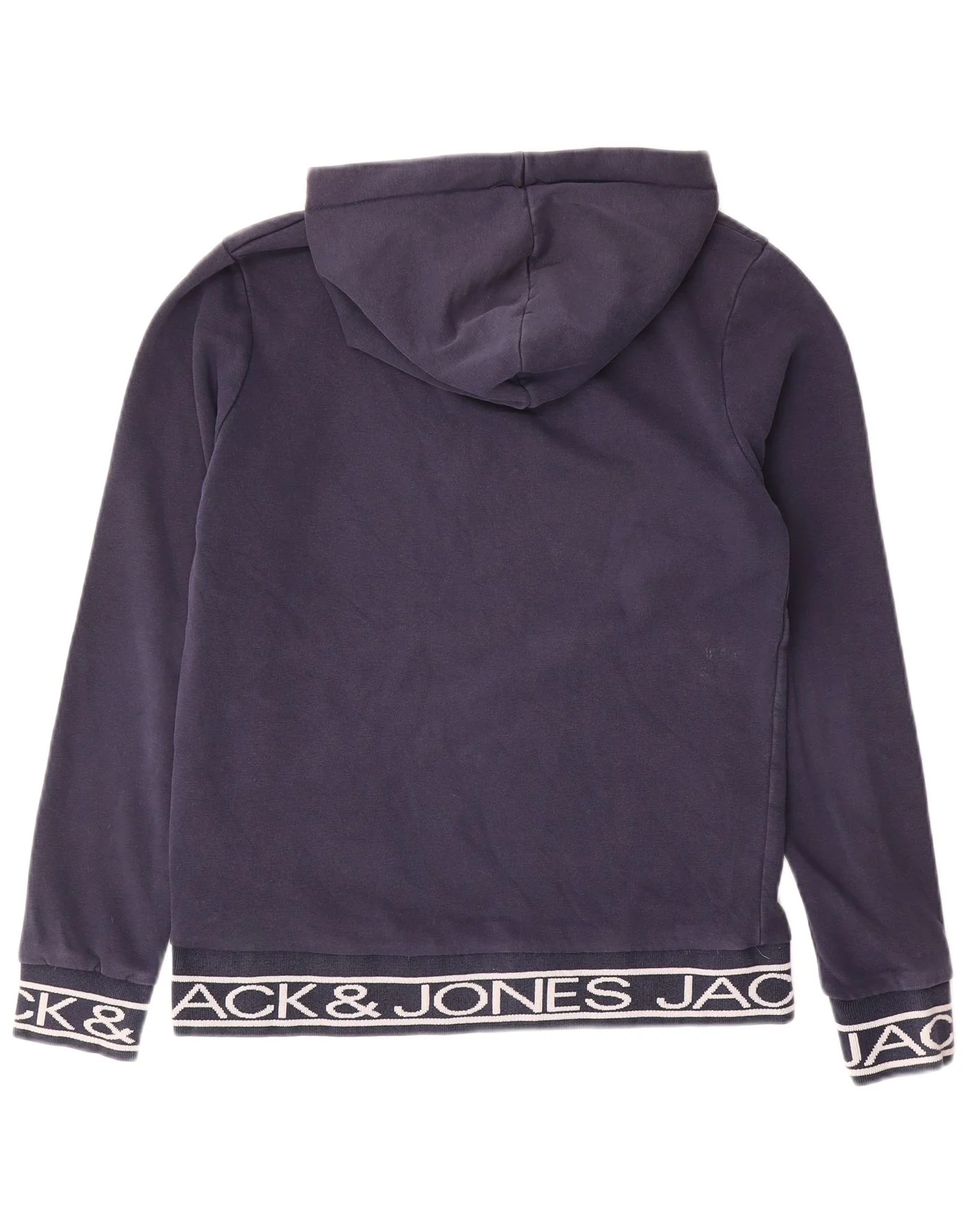 Jack & Jones Mens Graphic Hoodie Jumper Medium Navy Blue Cotton - Image 2