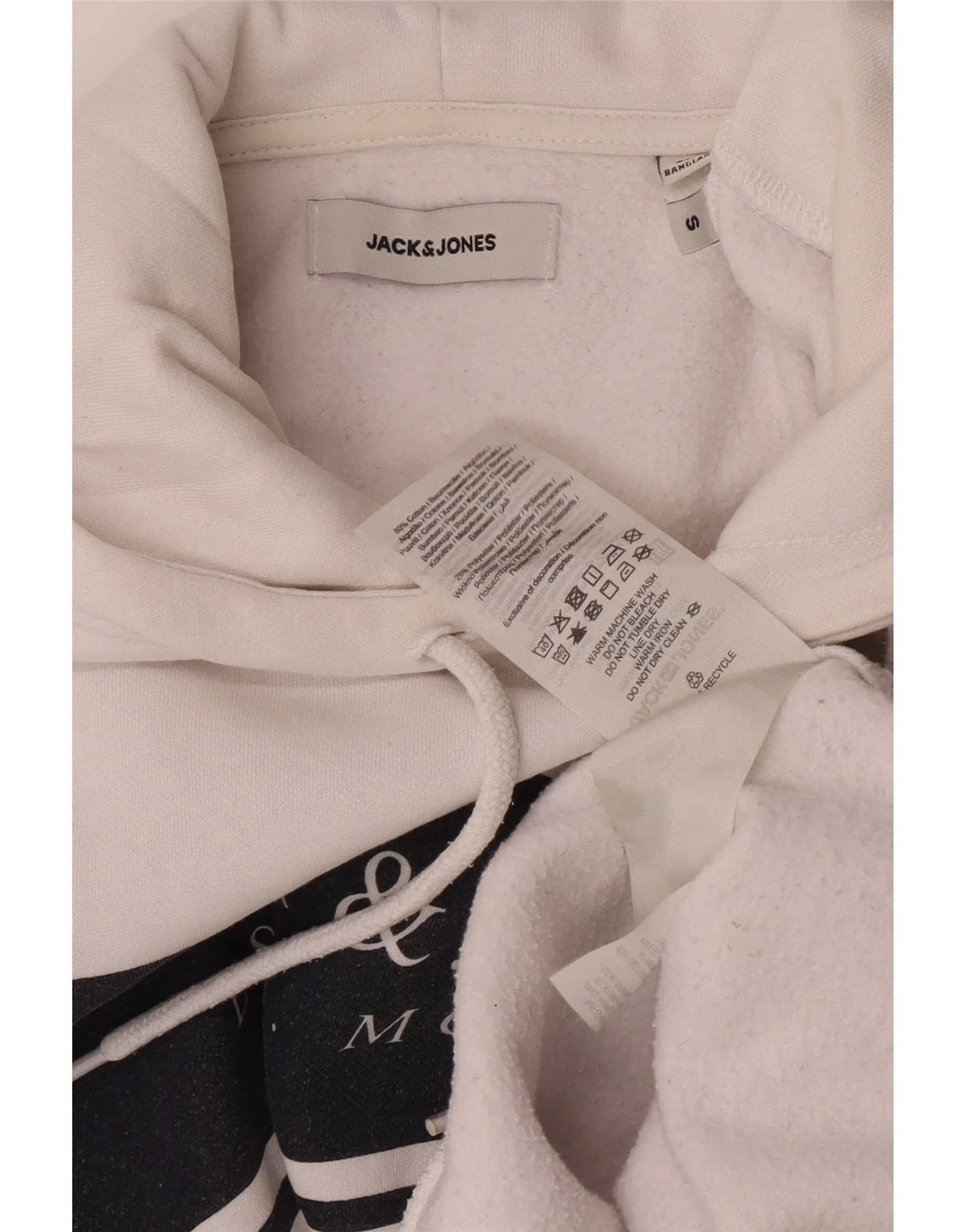 Jack & Jones Mens Graphic Hoodie Jumper Small White Cotton - Image 4