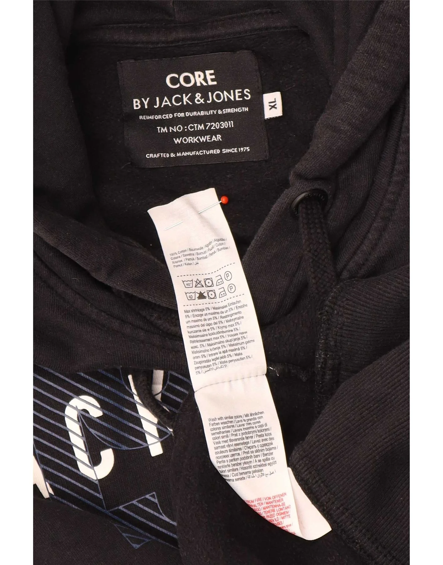 Jack & Jones Mens Graphic Hoodie Jumper XL Black Cotton - Image 3