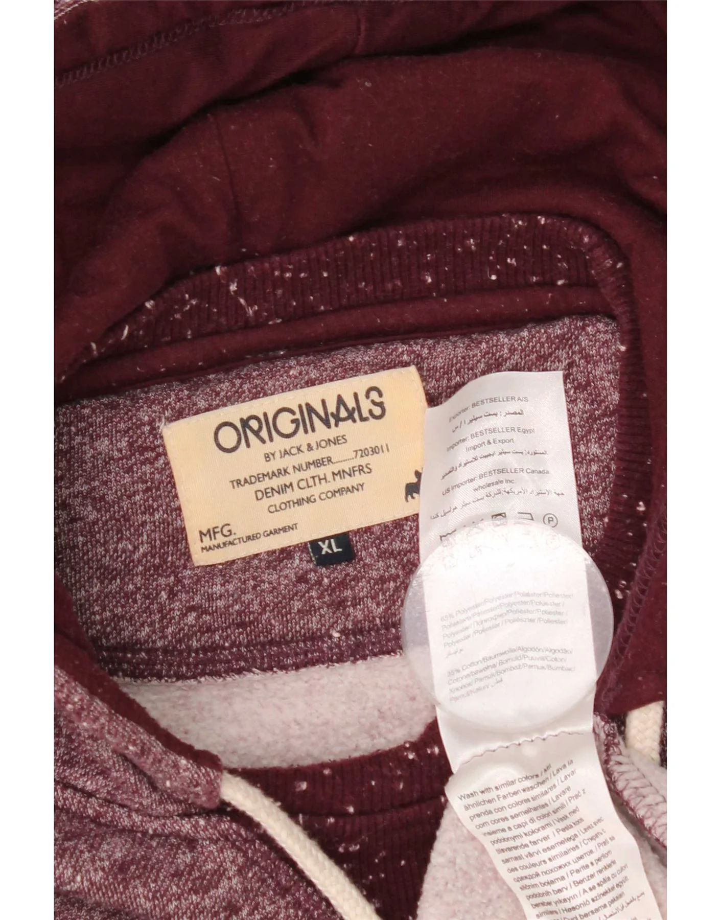 Jack & Jones Mens Graphic Hoodie Jumper XL Burgundy Flecked Polyester - Image 3