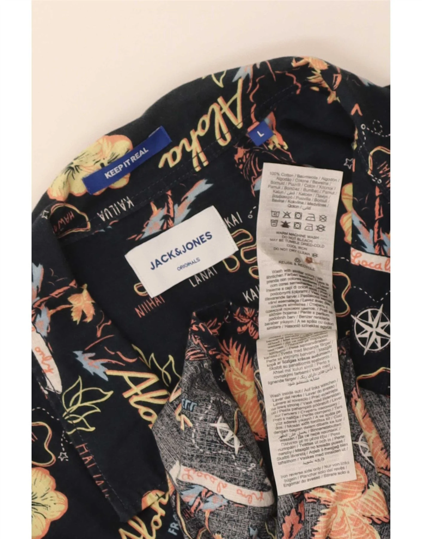 Jack & Jones Mens Graphic Short Sleeve Shirt Large Black Floral Hawaiian - Image 3