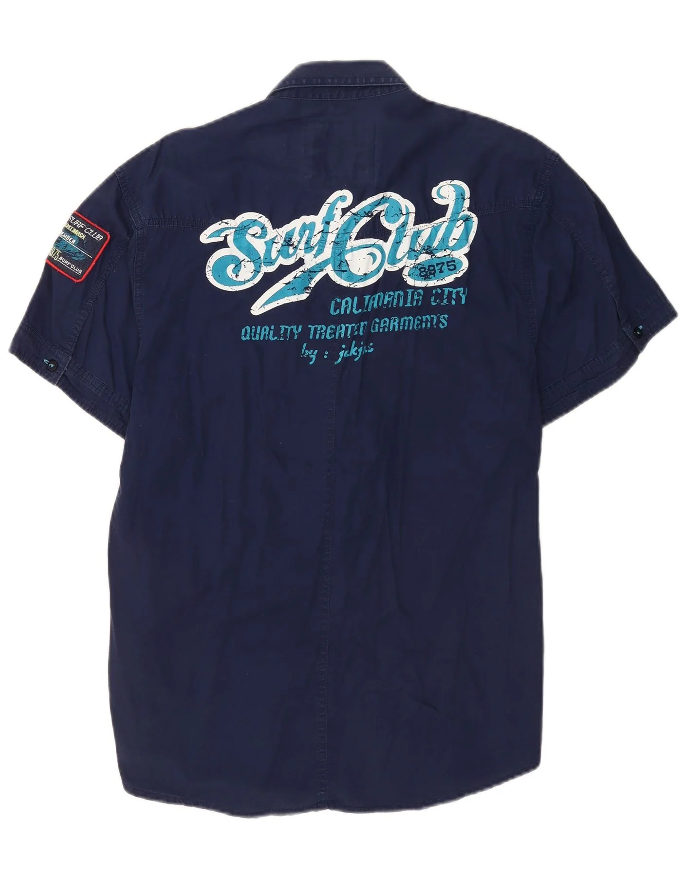 Jack & Jones Mens Graphic Short Sleeve Shirt XL Navy Blue Cotton - Image 2