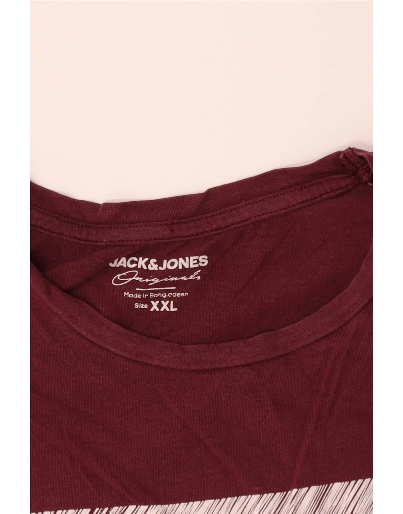 Jack & Jones Mens Graphic T-Shirt Top 2XL Burgundy Cotton - Image 3