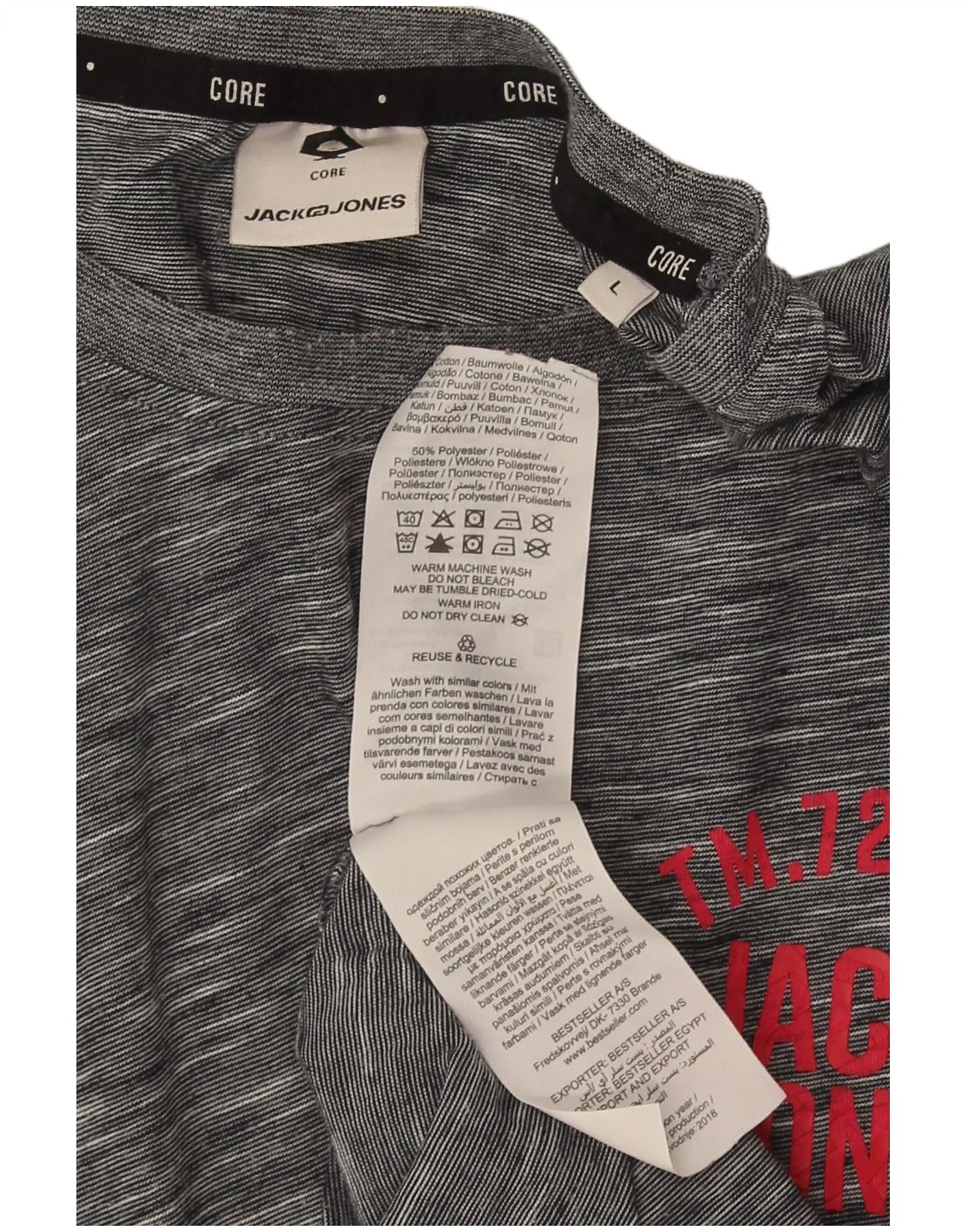 Jack & Jones Mens Graphic T-Shirt Top Large Grey Flecked Cotton - Image 3