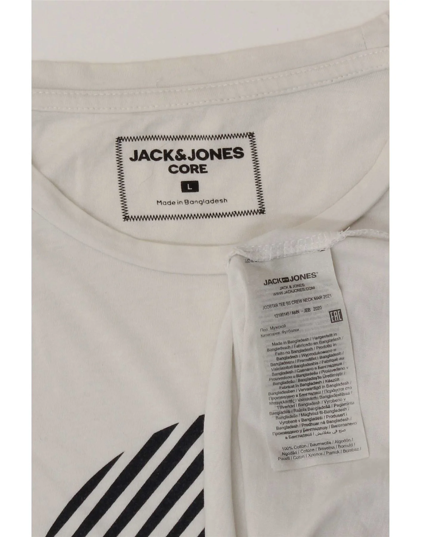 Jack & Jones Mens Graphic T-Shirt Top Large White Cotton - Image 3