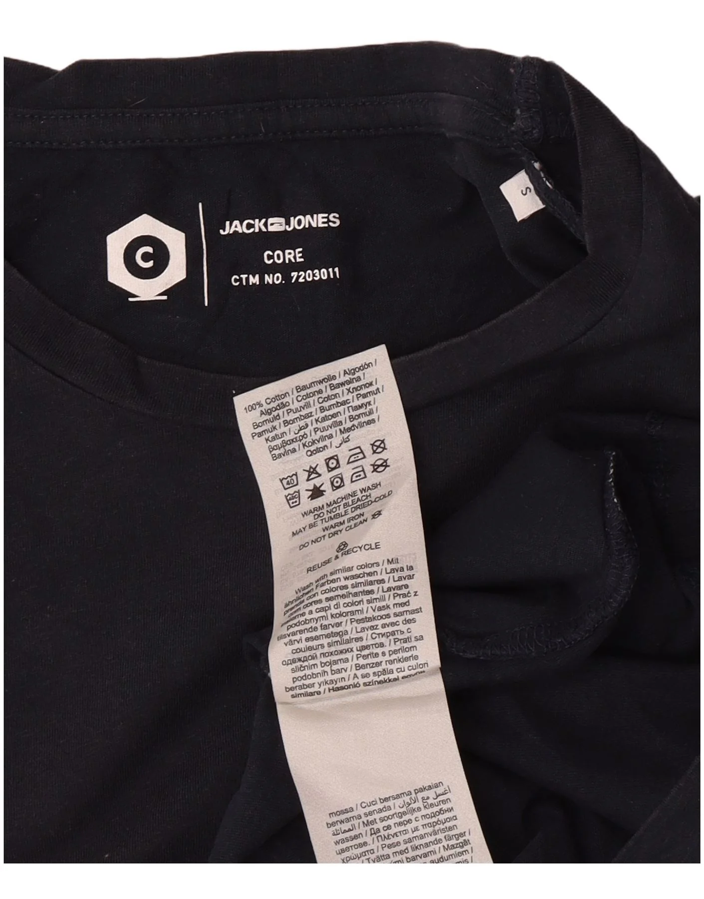 Jack & Jones Mens Graphic T-Shirt Top Small Navy Blue Cotton - Image 3