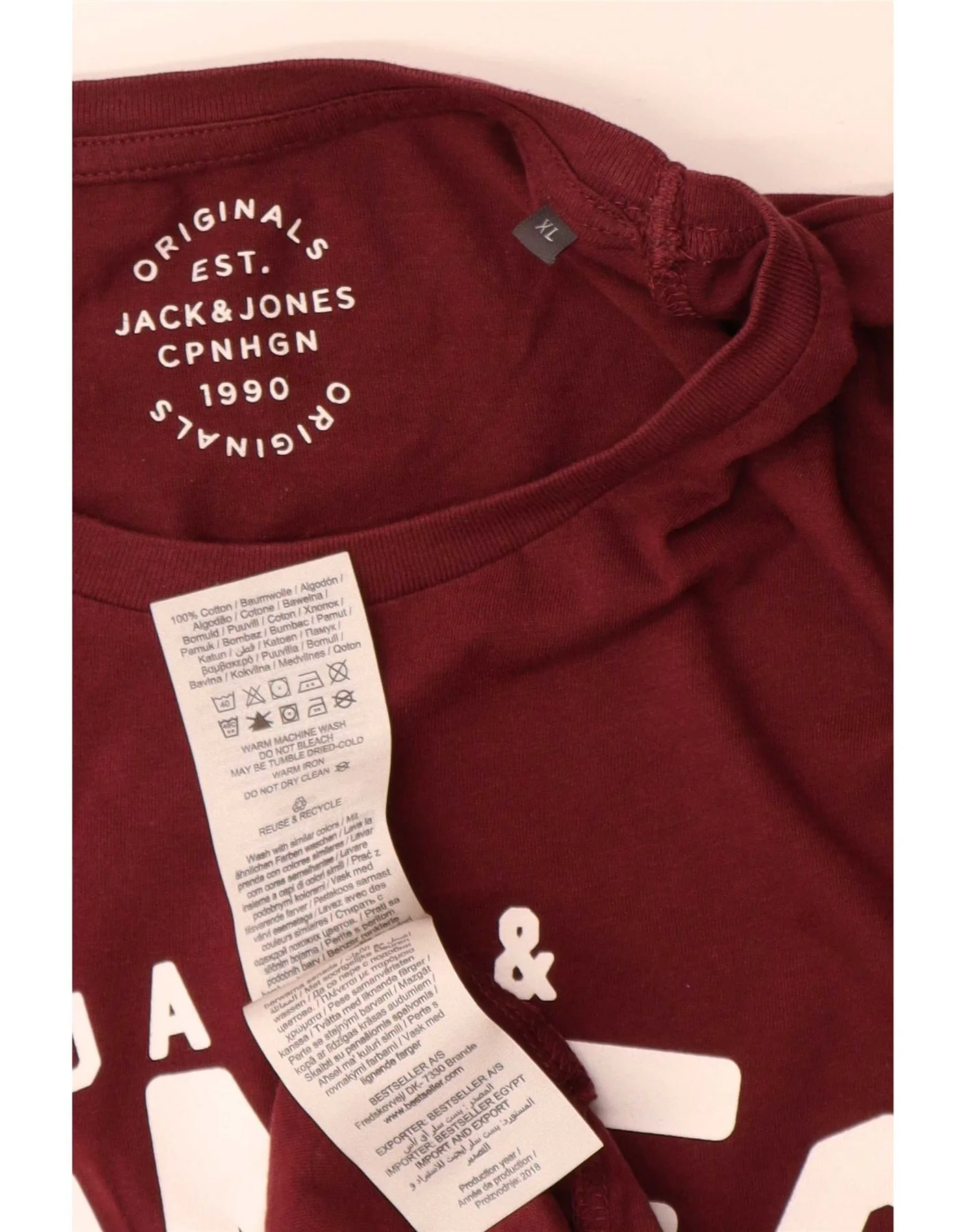 Jack & Jones Mens Graphic T-Shirt Top XL Maroon Cotton - Image 3